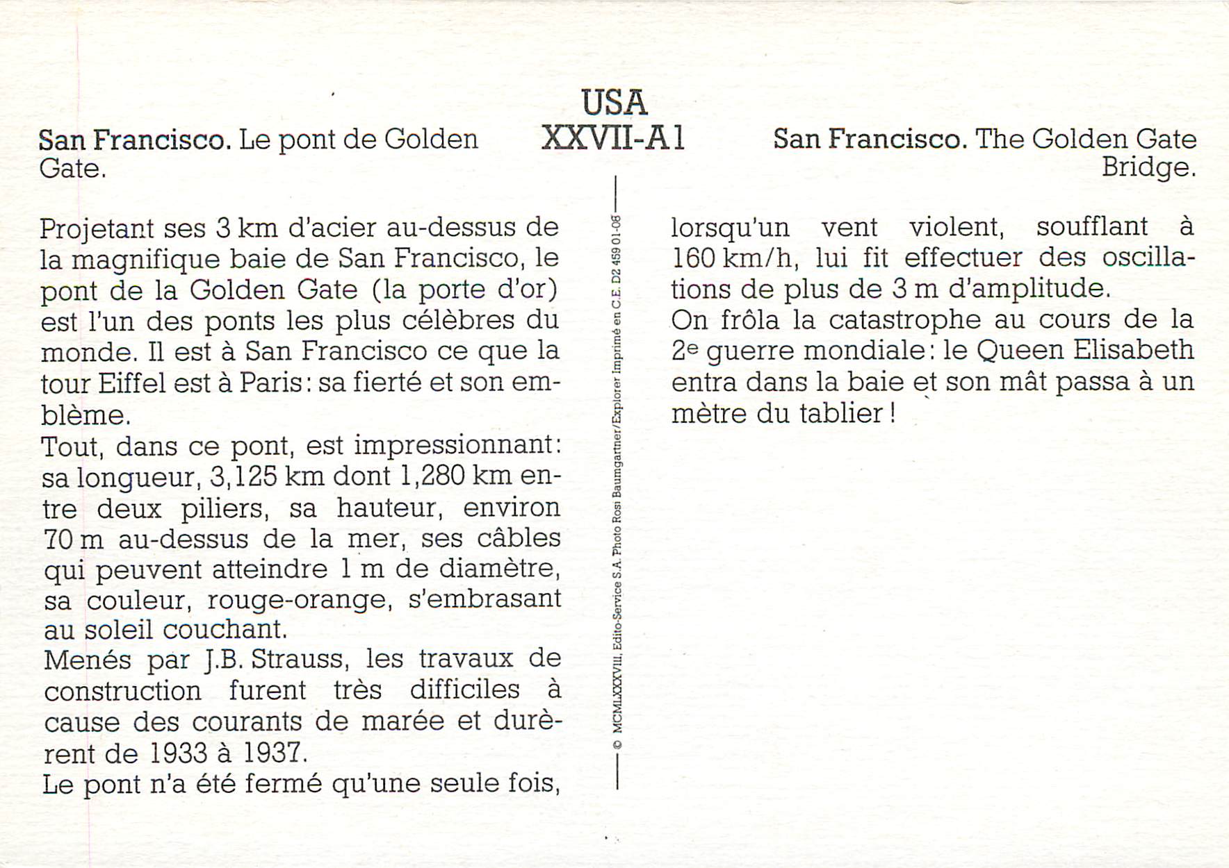 CPM San Francisco Le pont de Golden Gate — Back