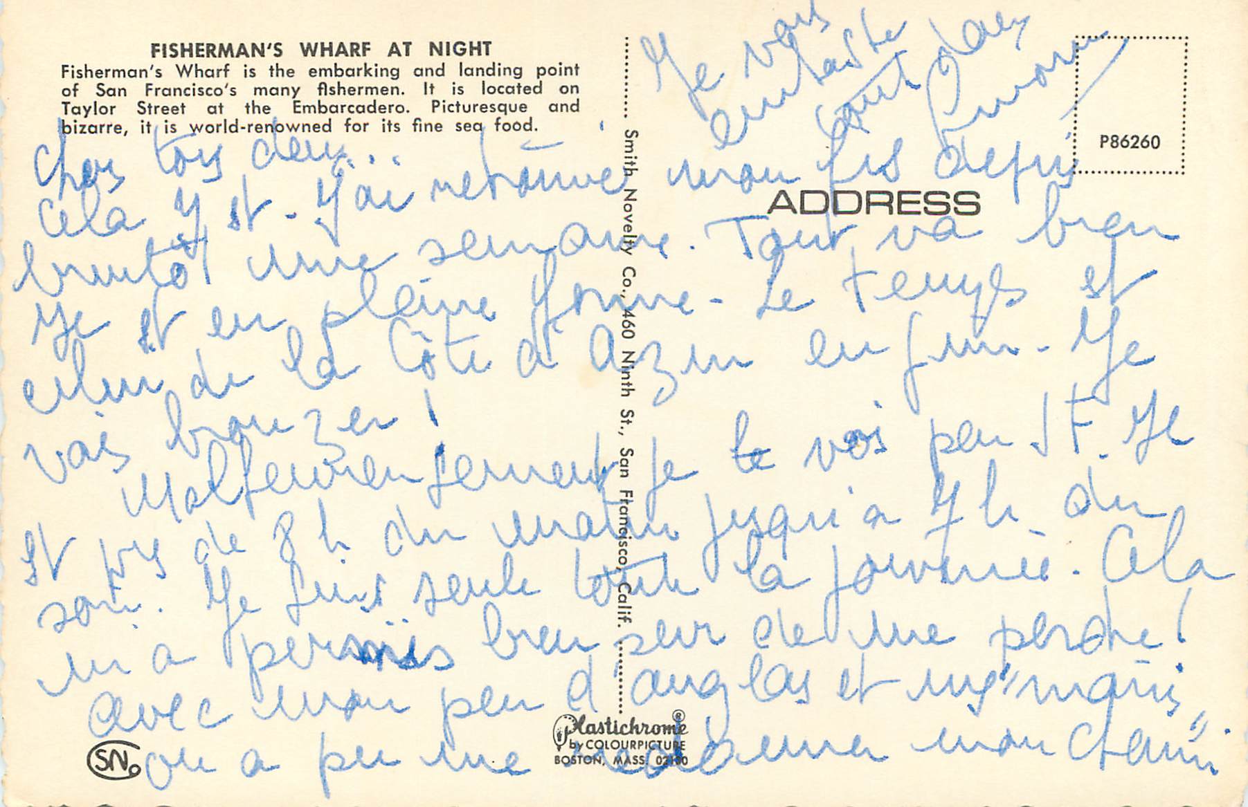 CPM San Francisco Fisherman's Whart Bateaux — Verso