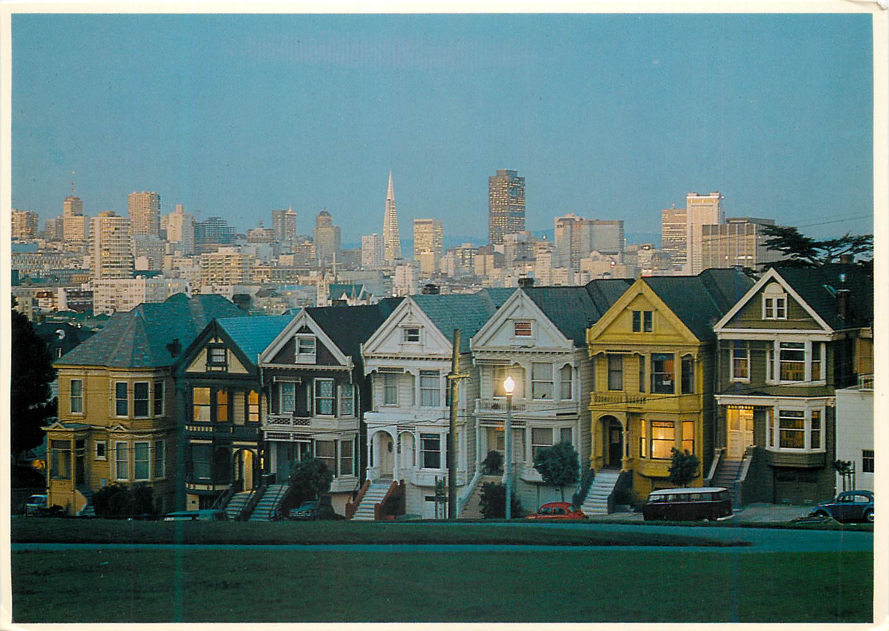 CPM San Francisco Victorian Houses in the foreground with the spectacular city in the distance 
