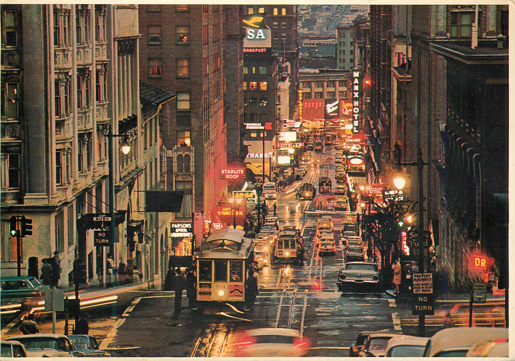 CPM San Francisco Busy Cable Cars climb the steep Tramway