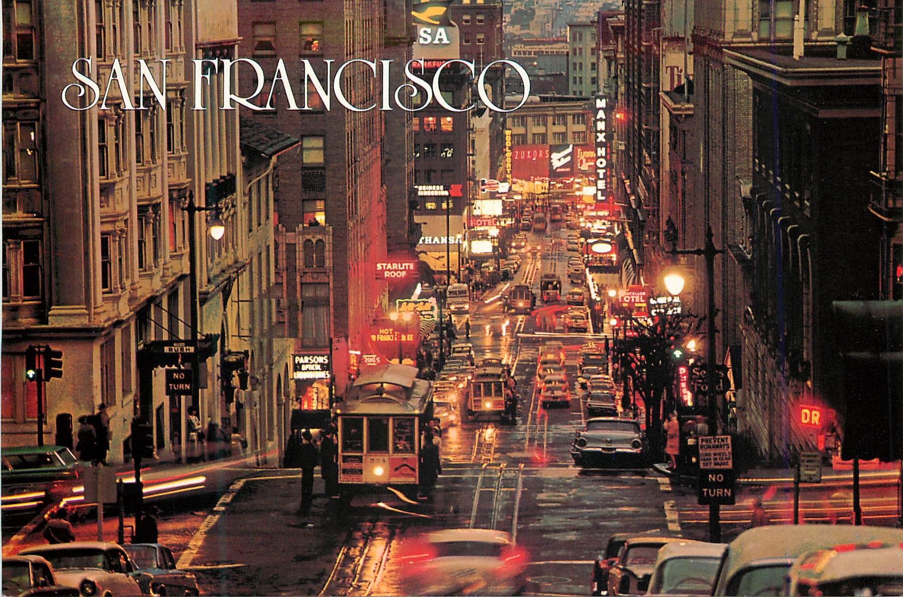 CPM San Francisco Busy cable cars climb the steep Tramway
