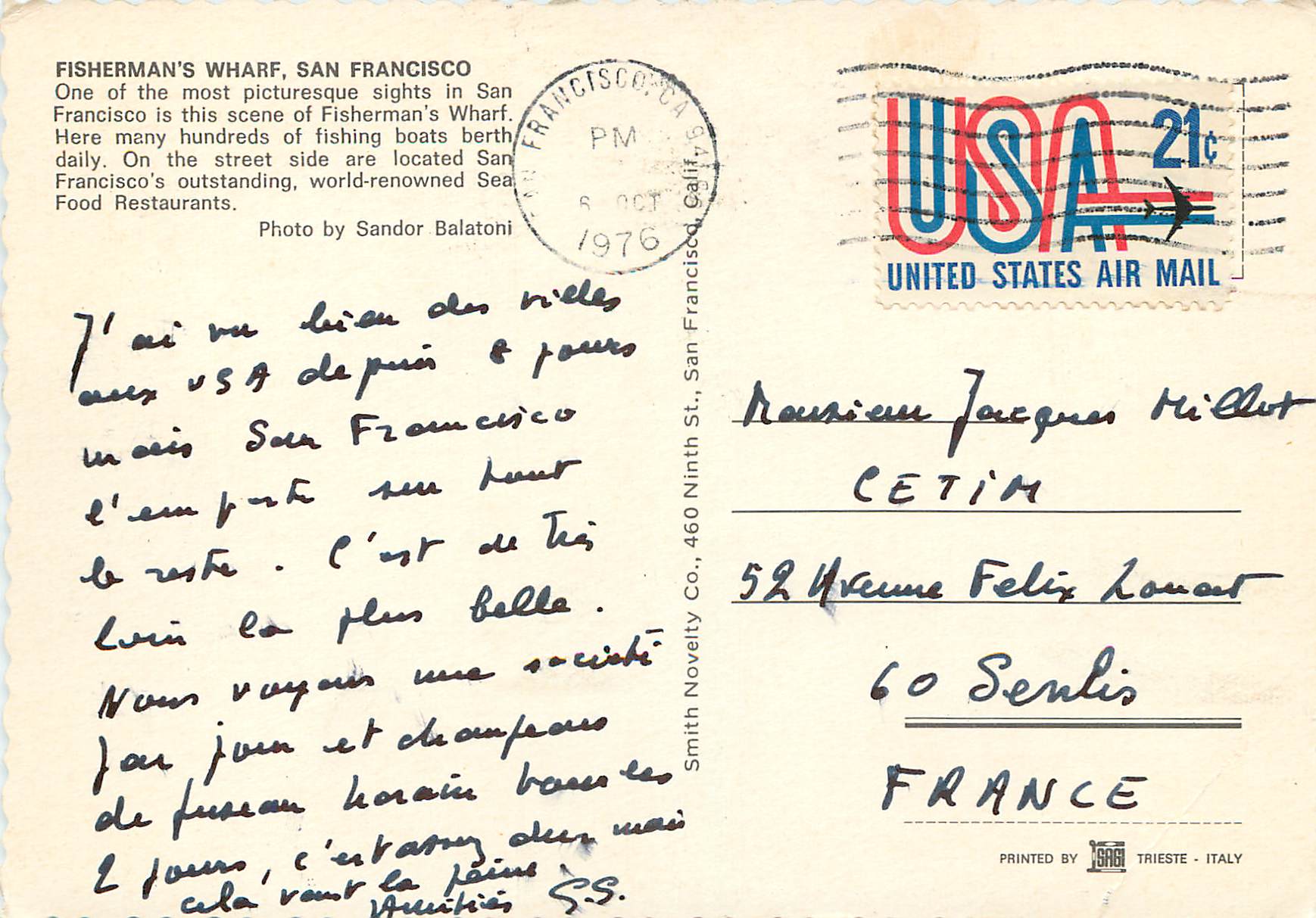 CPM San Francisco Fisherman's Wharf Bateaux — Verso