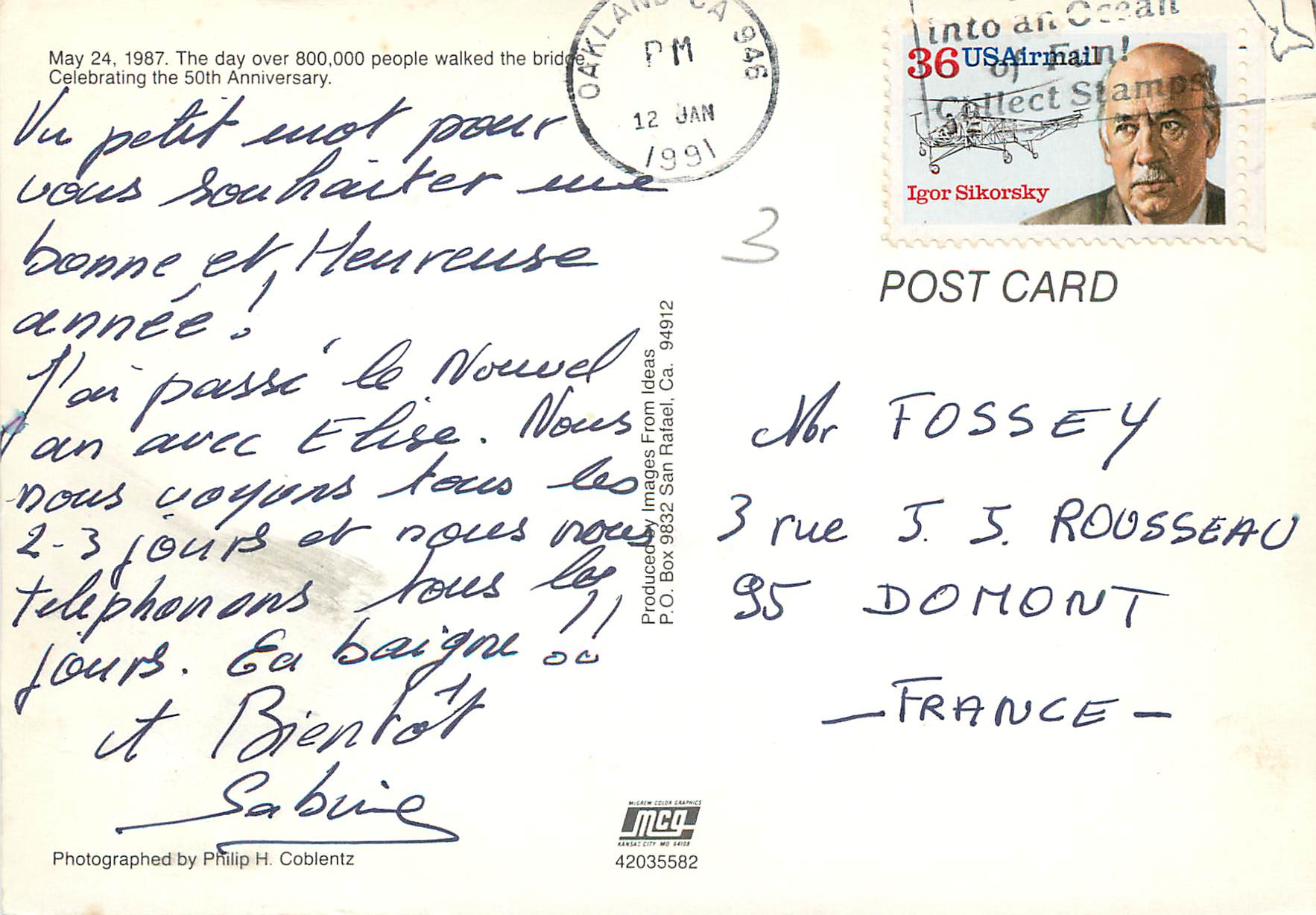 CPM May 24 1987 The day over 800 000 people walked the bridge — Rückseite