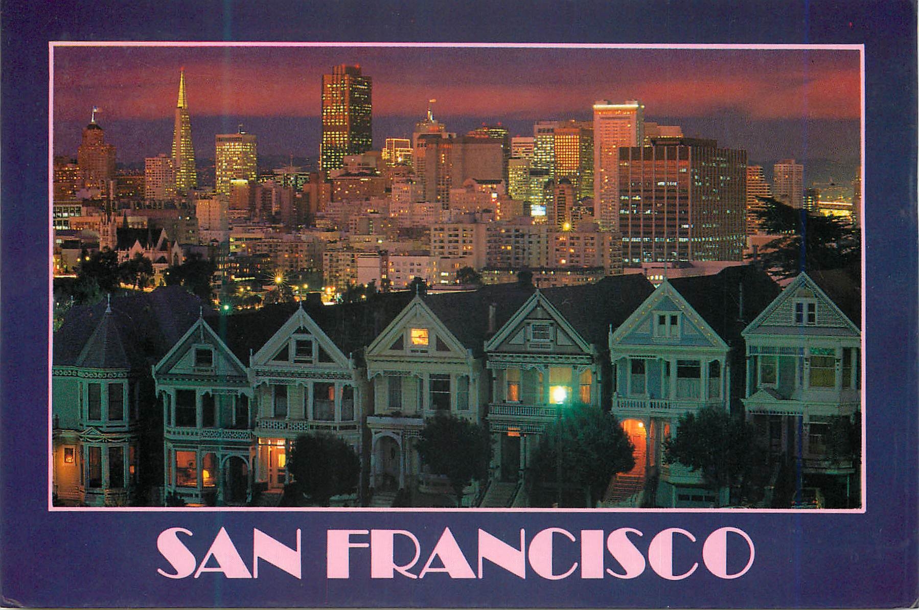 CPM San Francisco Beautiful Victorian homes line Steiner Street with the city in the distance