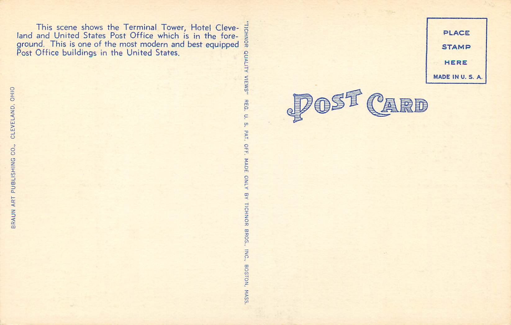 CPA U S Post Office Terminal Group and Hotel Cleveland — Rückseite