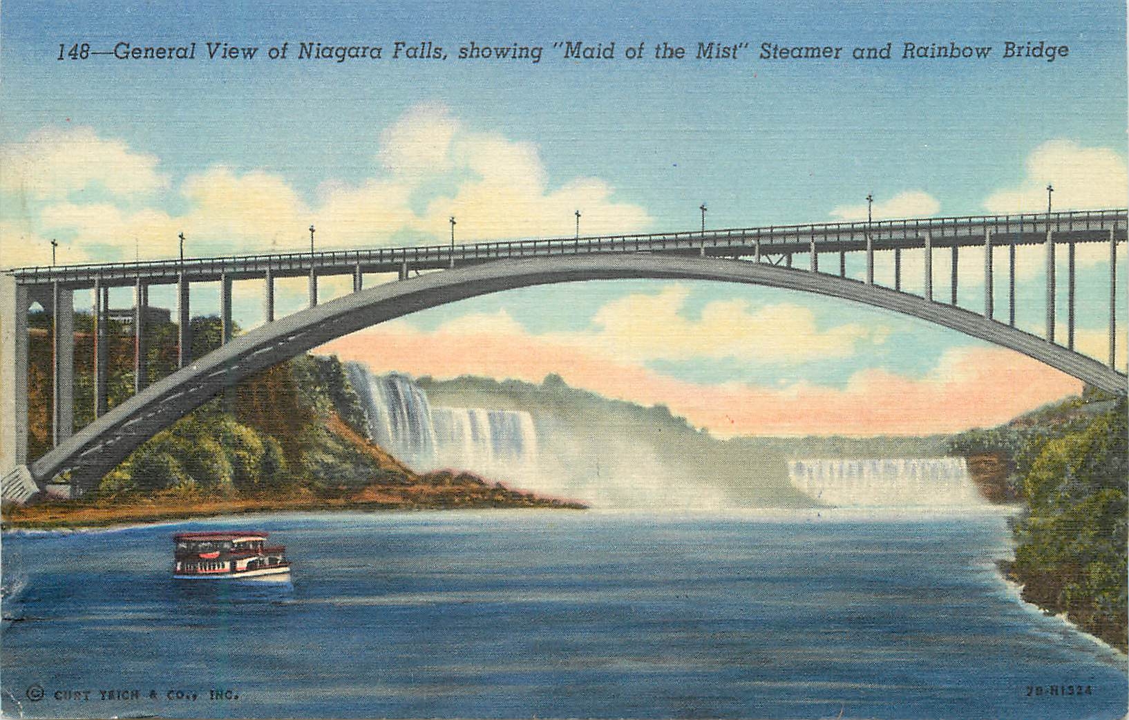 CPA General View of Niagara Falls Showing Maid of the Mist Steamer and Rainbow Bridge