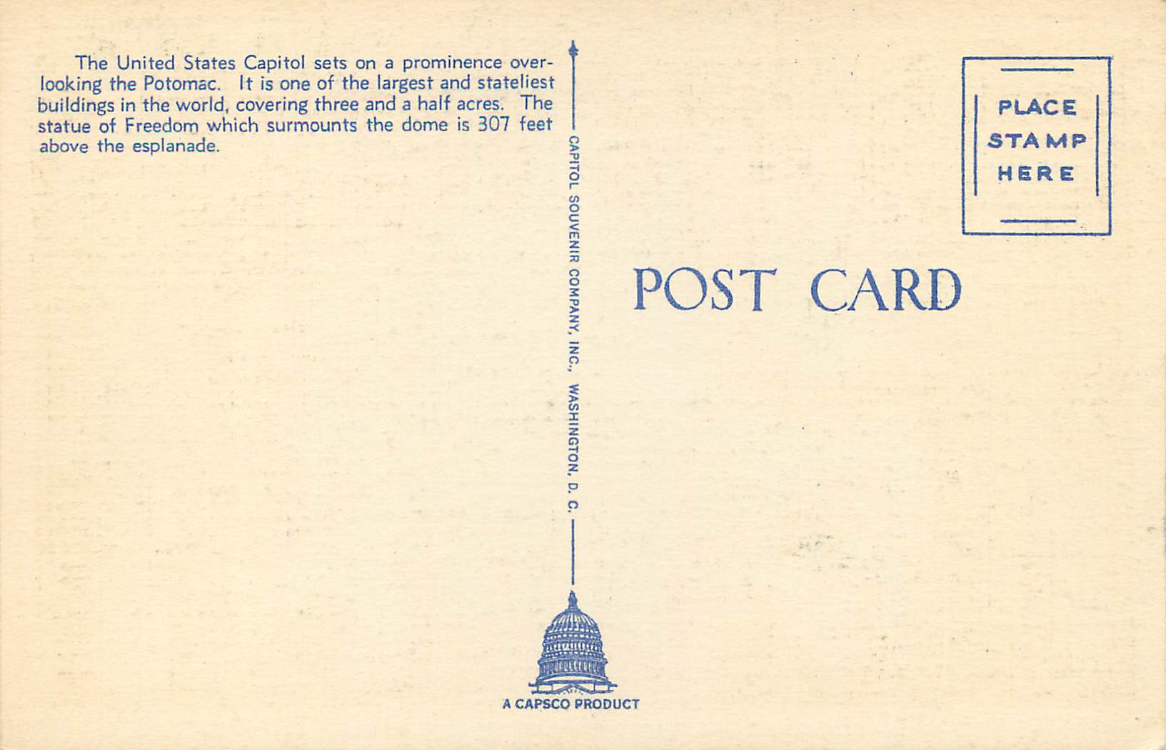 CPA Washington U S Capitol at Night — Rückseite