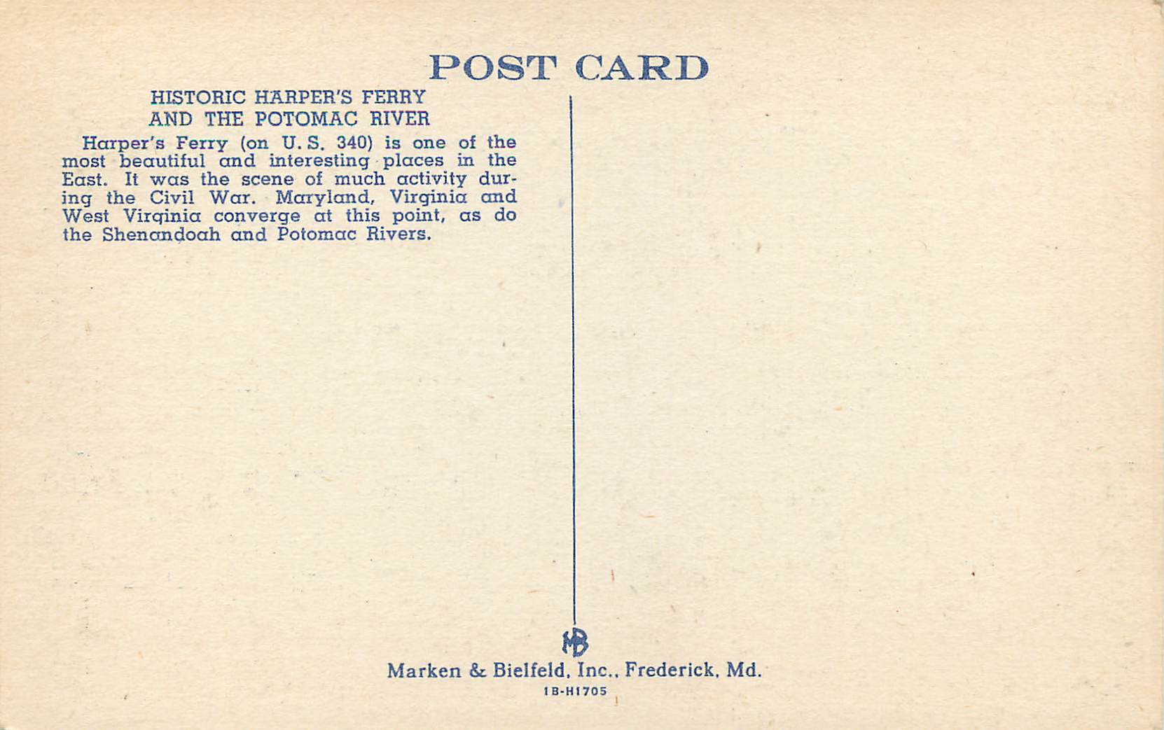 CPA Historic Harper's Ferry And The Potomac River — Back
