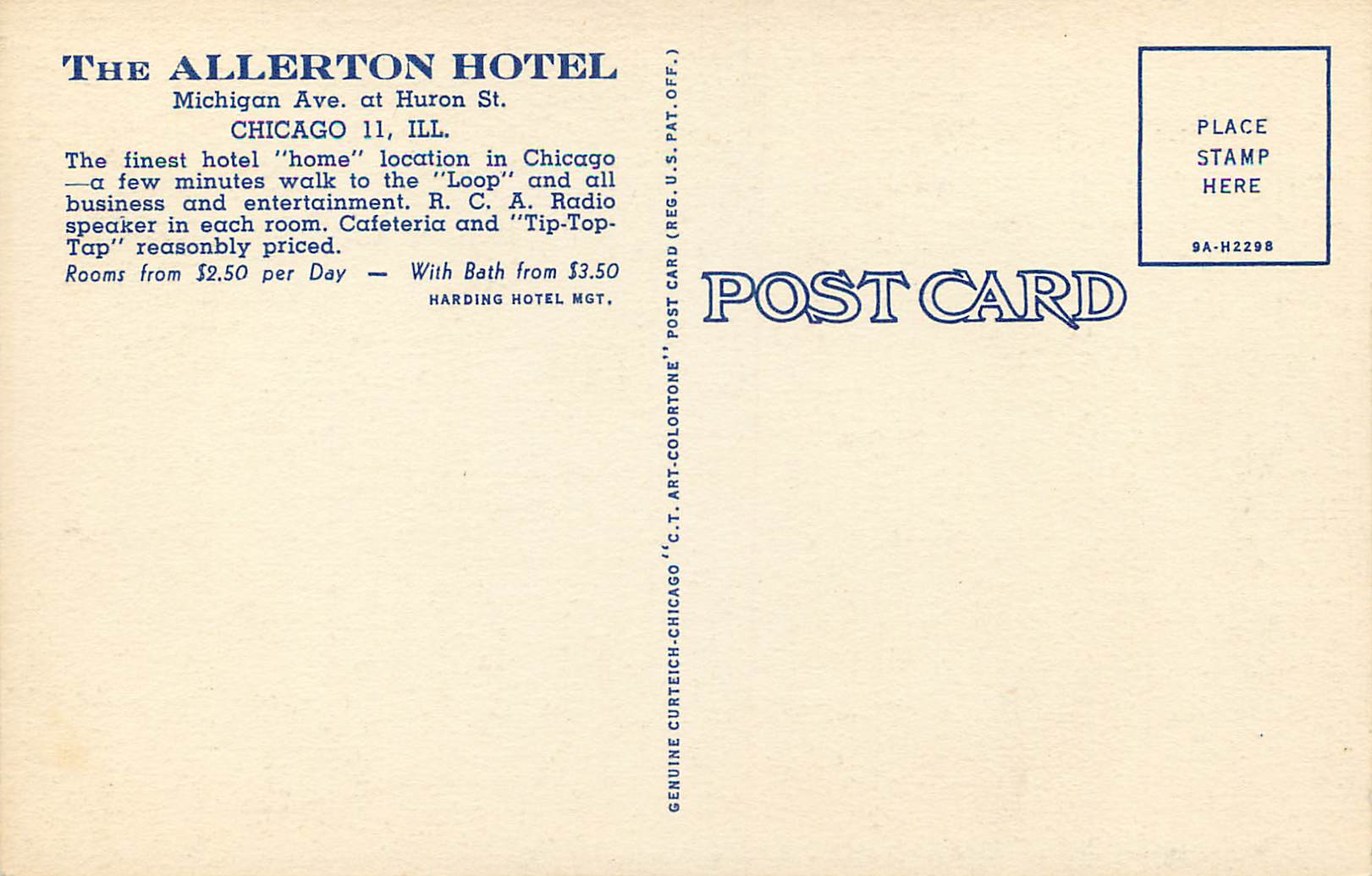 CPA Chicago Aerial View Showing Ideal Location of Allerton Hotel — Rückseite