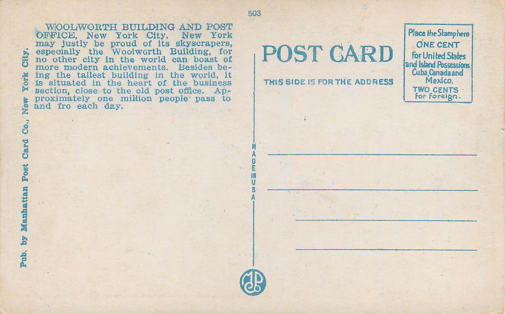 CPA Woolworth Bldg Post office and Municipal BLDG — Back