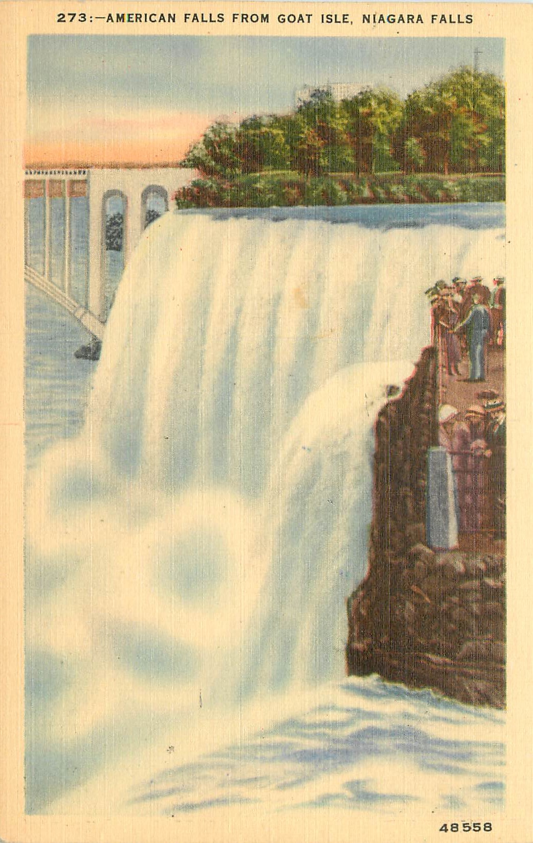 CPA American Falls from Goat Isle Niagara falls