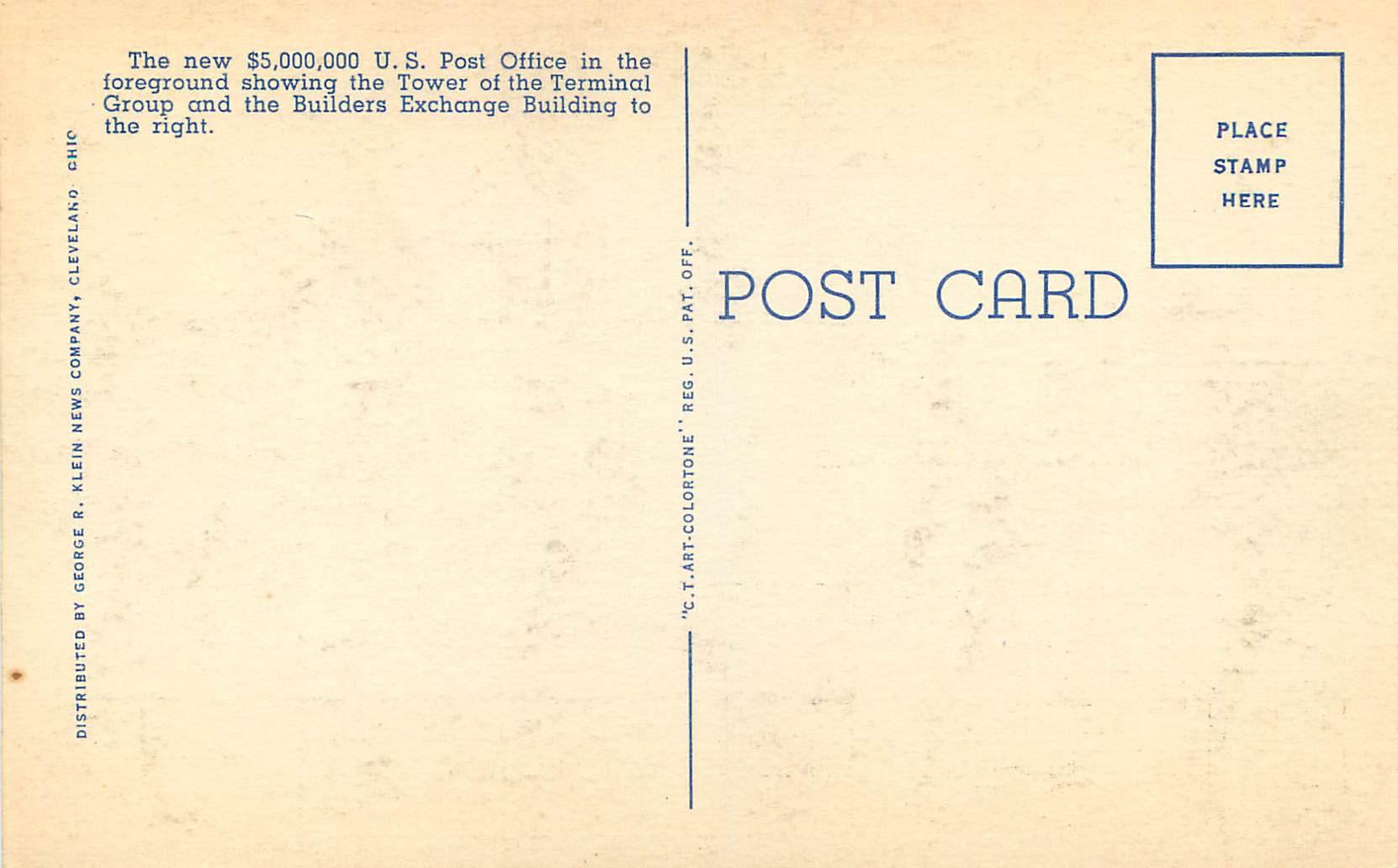 CPA Ohio New U S Post Office And Terminal Tower Cleveland — Back