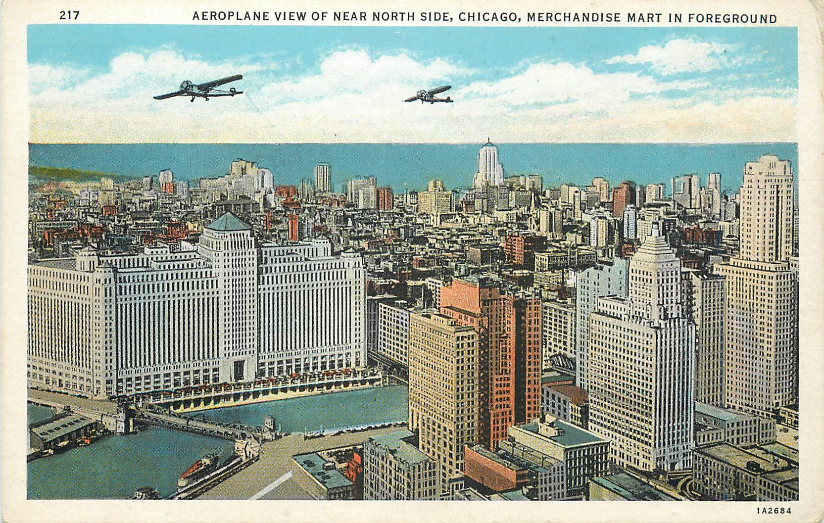 CPA Chicago Aeroplane View of Near North Side