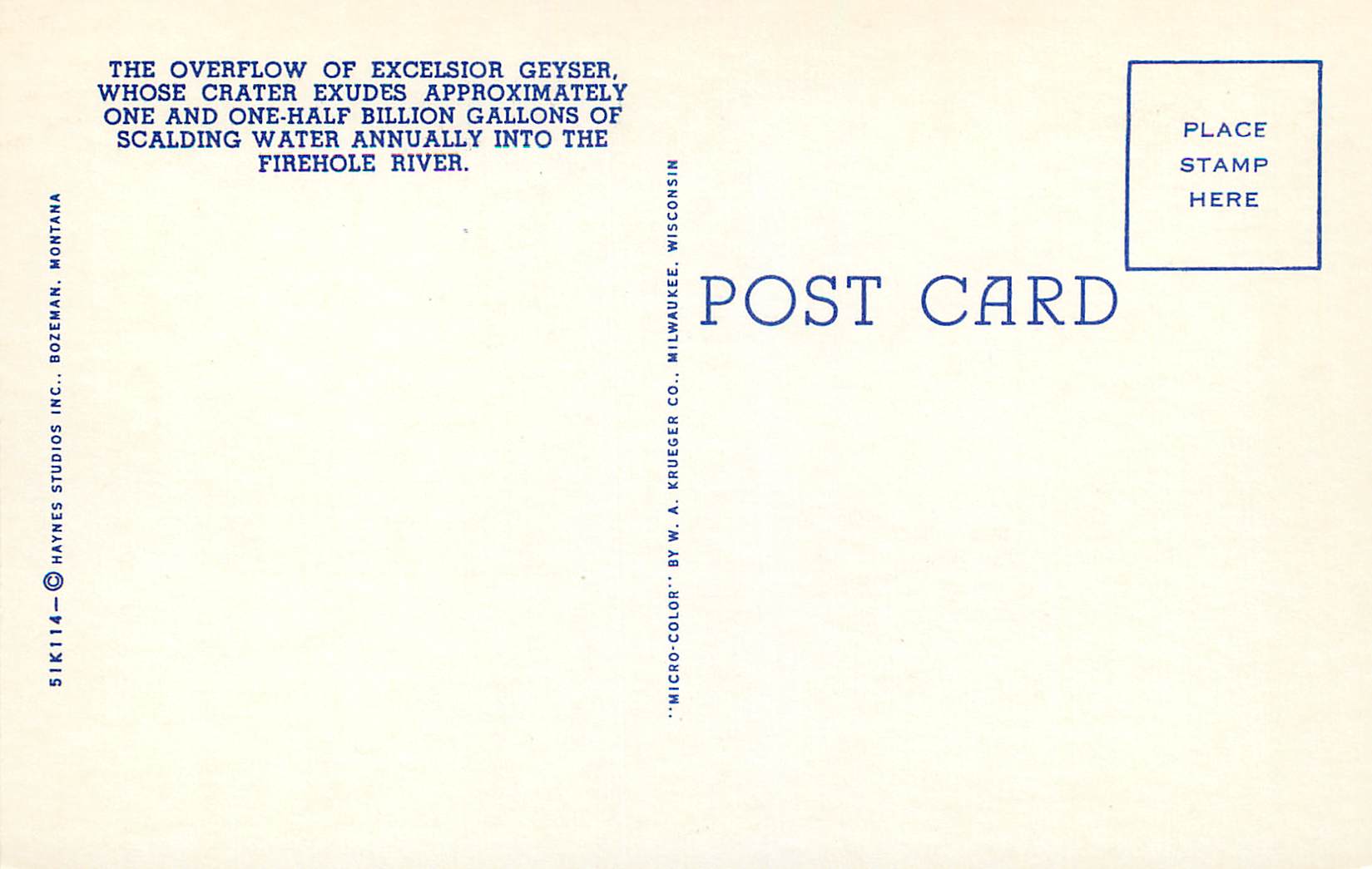 CPA The Overflow of Excelsior Geyser — Rückseite