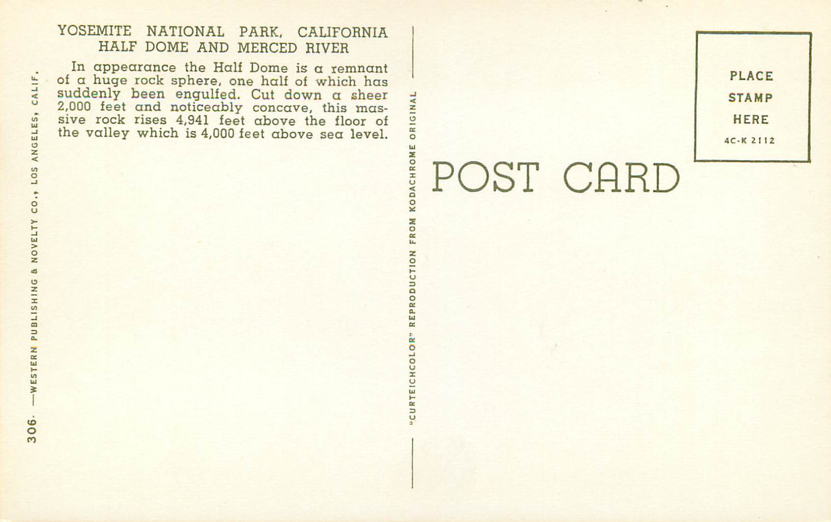 CPA California Yosemite National Park — Rückseite