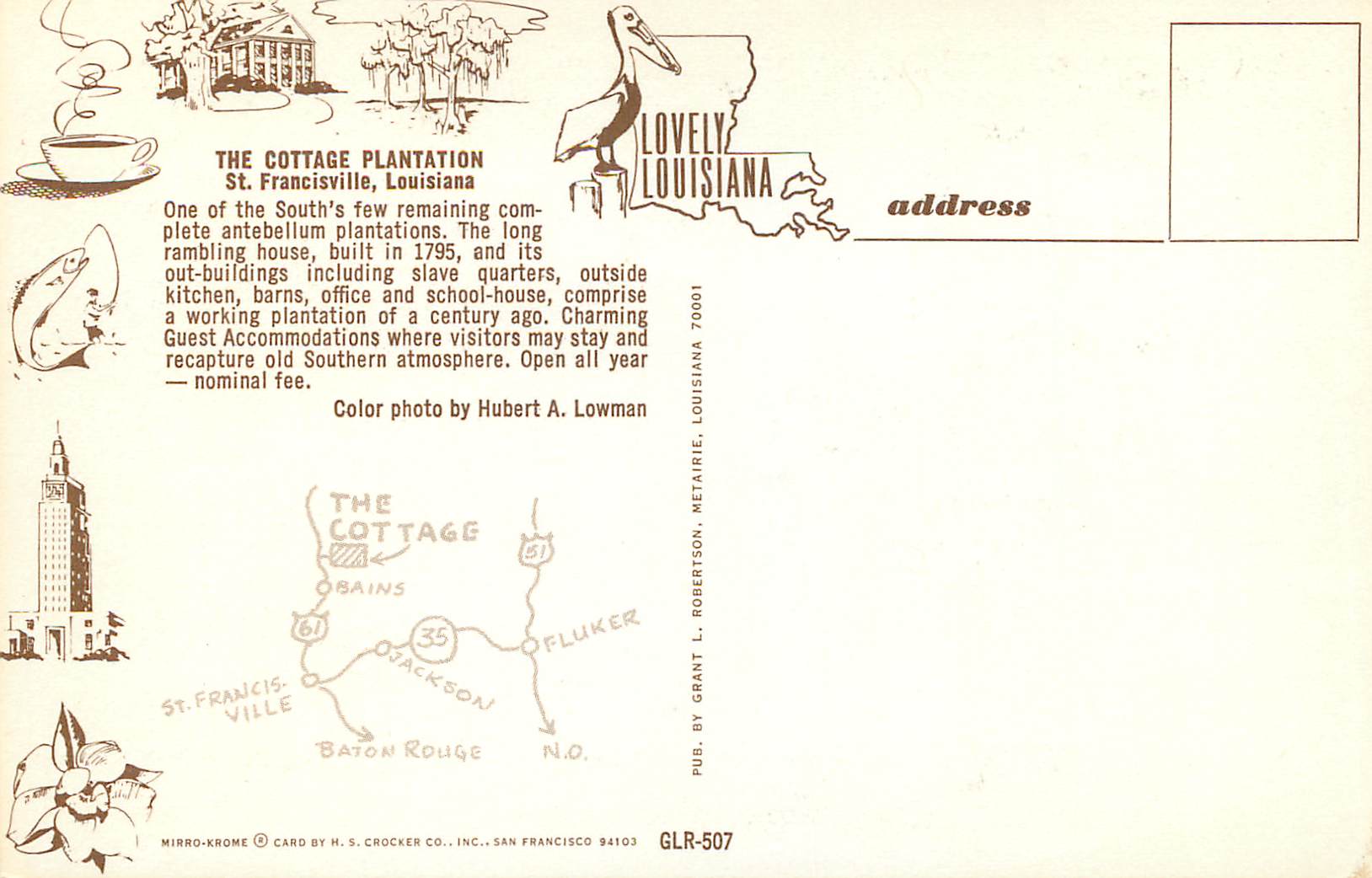 CPA St Francisville Louisiana The Cottage Plantation — Rückseite
