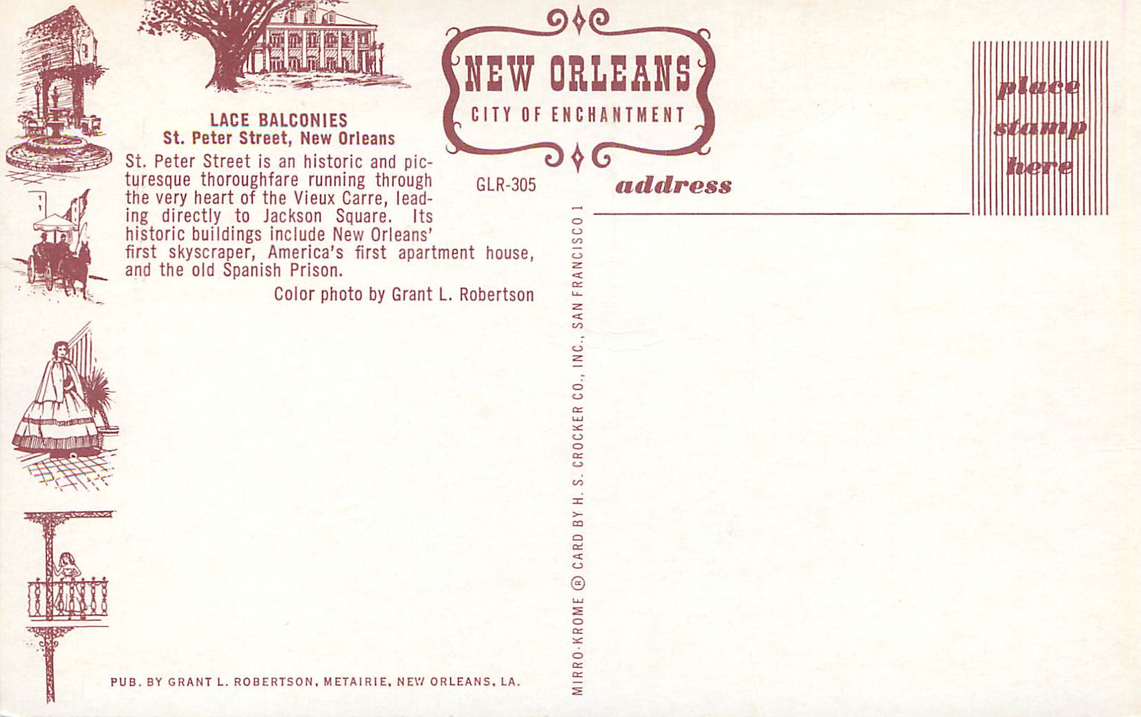 CPA New Orleans Lace Balconies St Peter — Rückseite