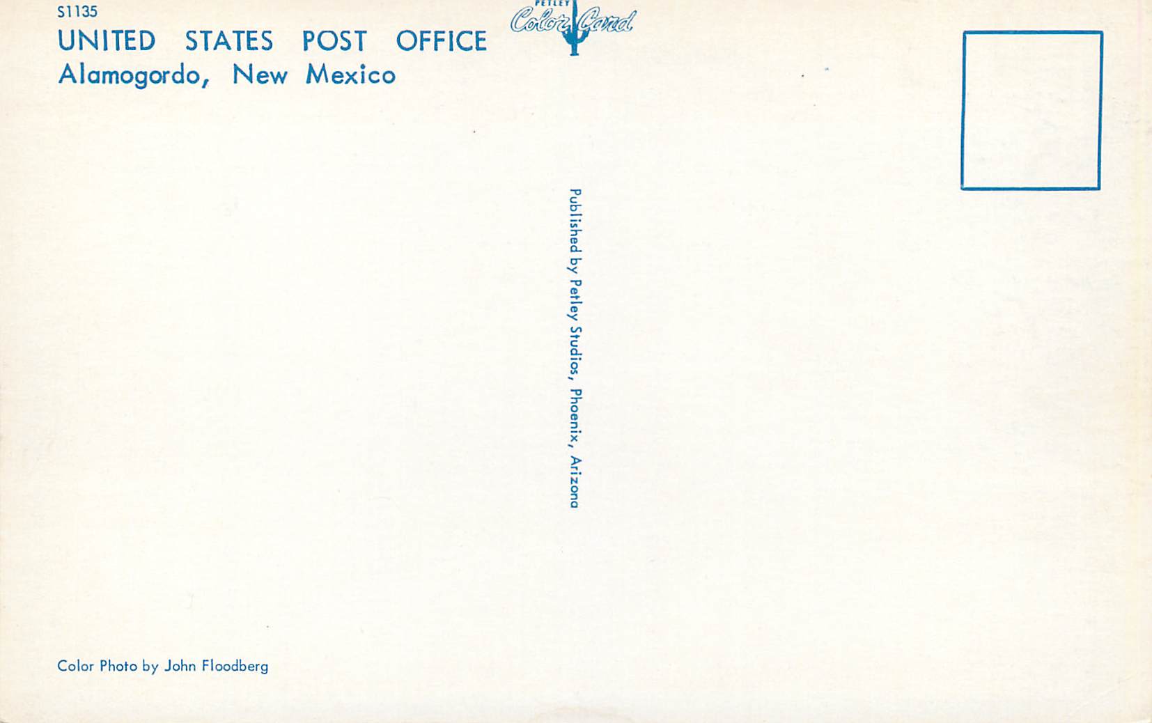 CPA New Mexico Alamogordo United States Post Office — Rückseite