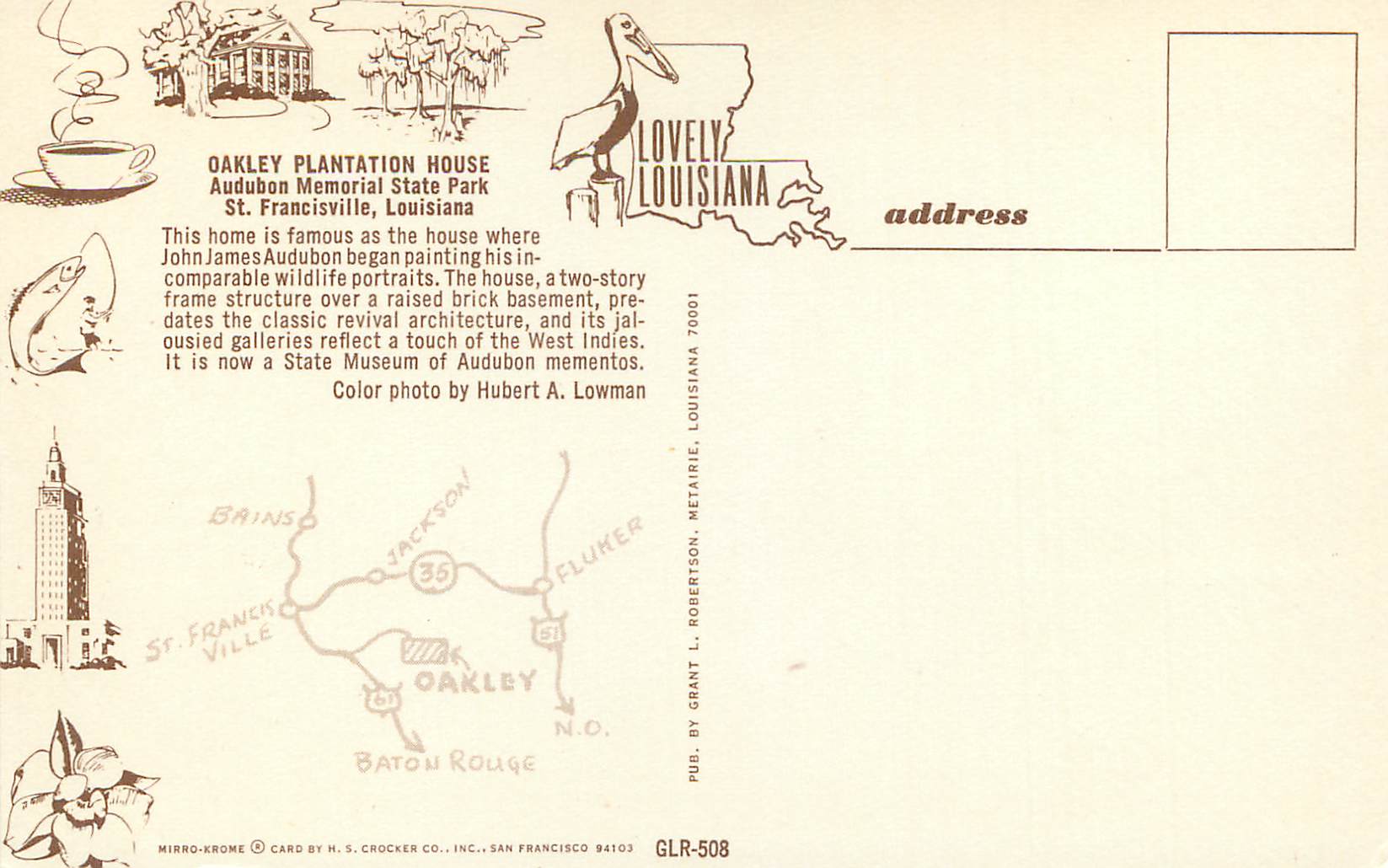 CPA Louisiana St Francisville Oakley Plantation House Audubon Memorial State Park — Rückseite