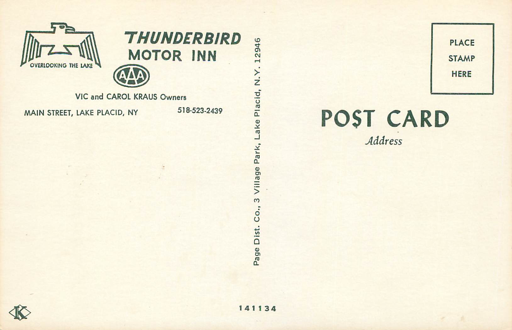CPA N Y Main Street Lake Placid — Rückseite