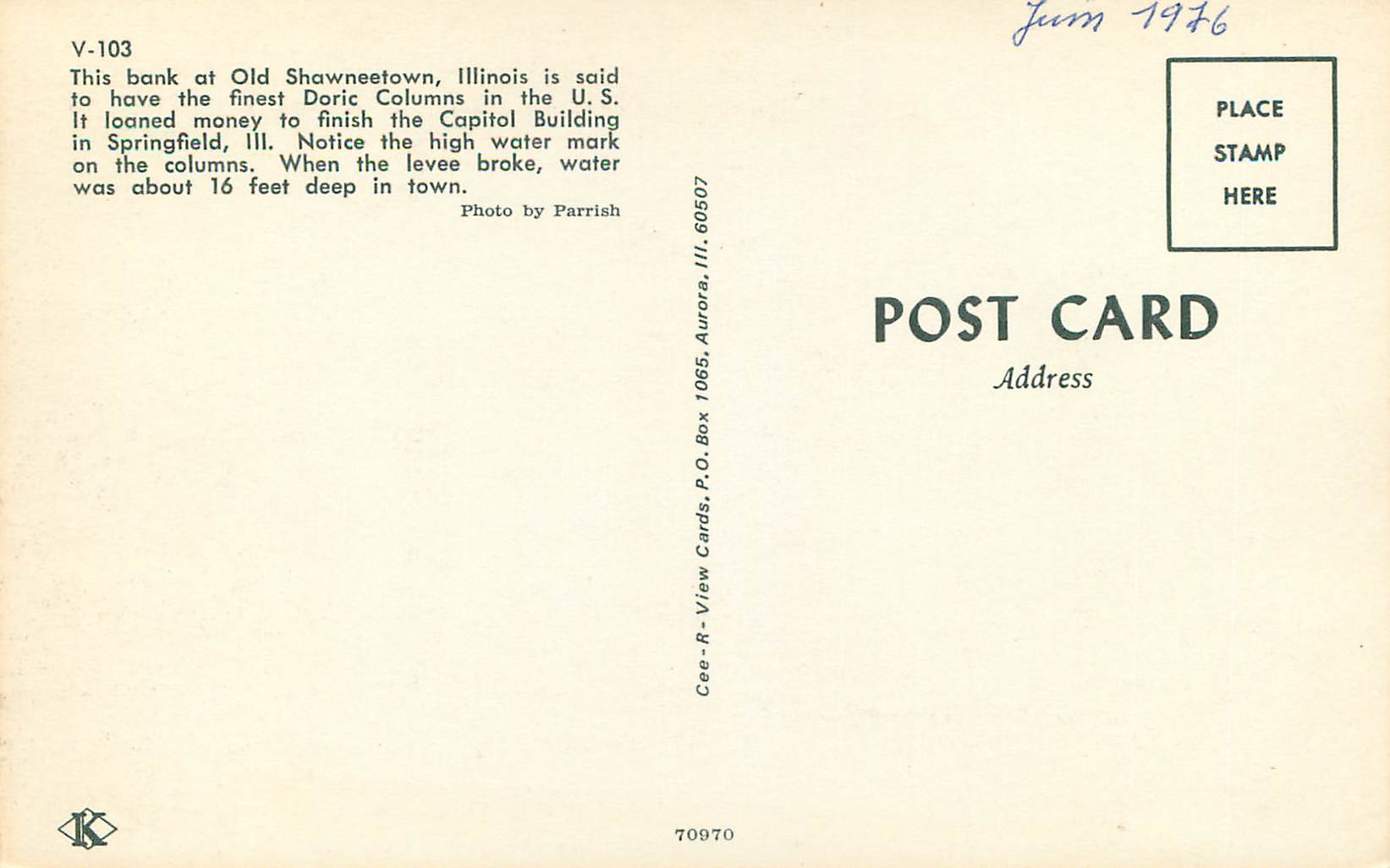 CPA This bank at Old Shawneetown — Verso