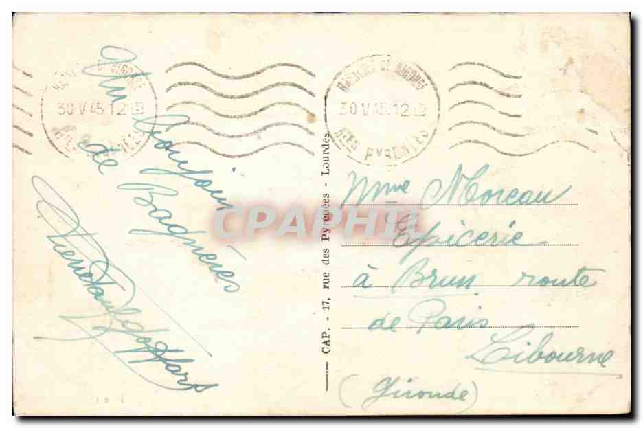 Bagnères-de-Bigorre — Quai de l'Adour — éditeur Cop — Verso