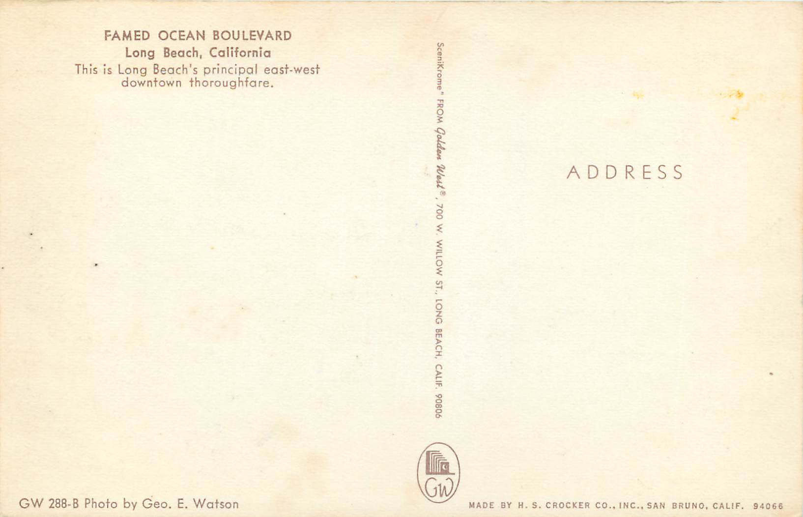 CPM Long Beach California Famed Ocean Boulevard — Rückseite