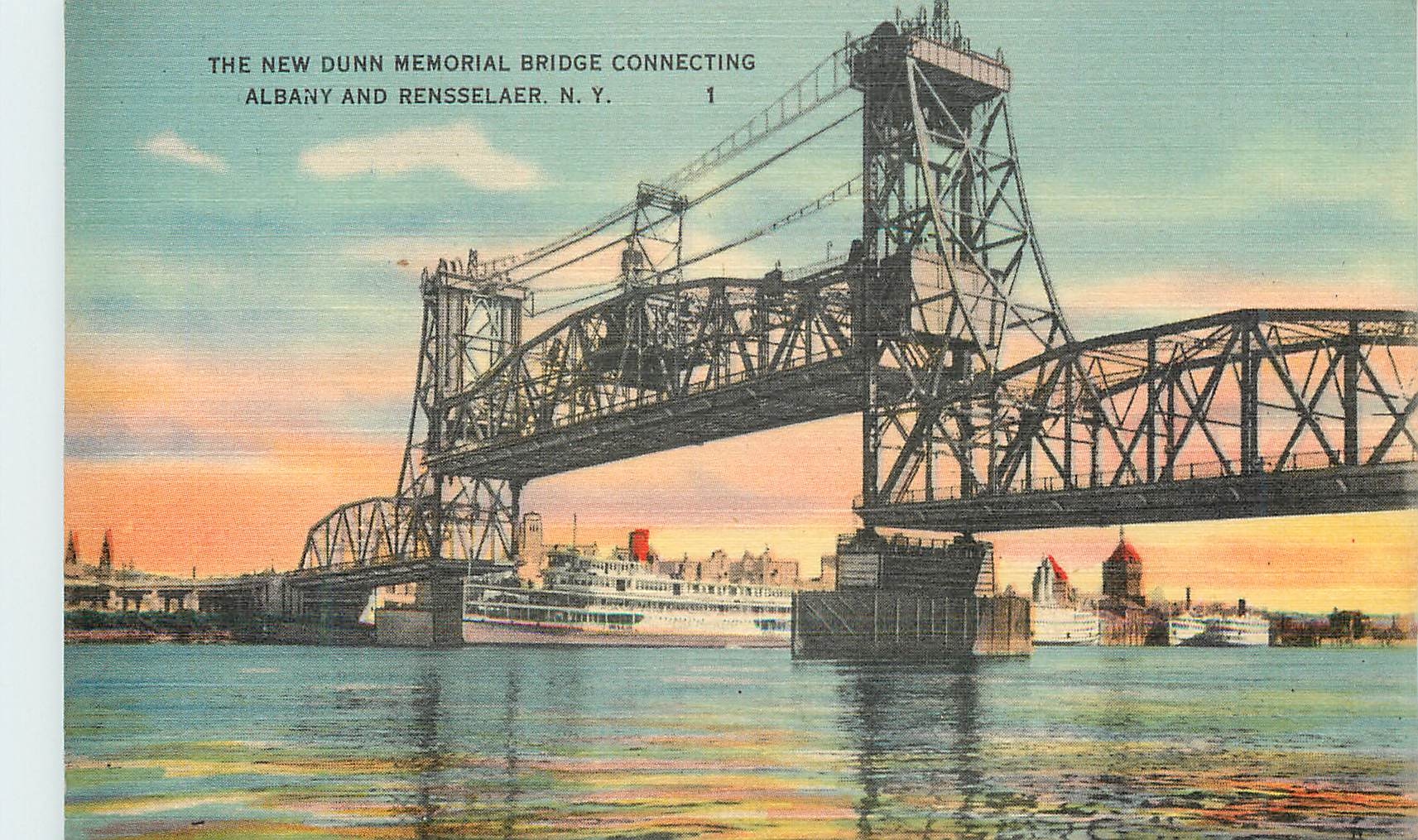 CPA The New Dunn Memoral Bridge Connecting Albany and Rensselear Bateau