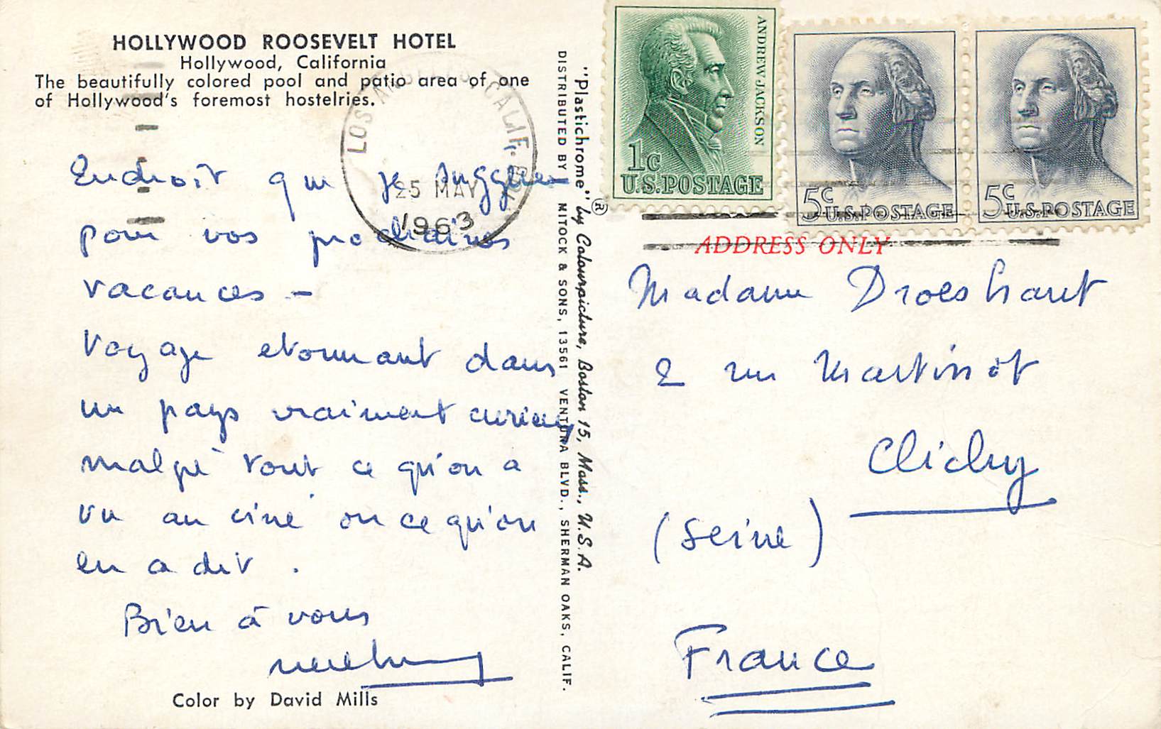 CPM Hollywood Roosevelt Hotel California — Rückseite