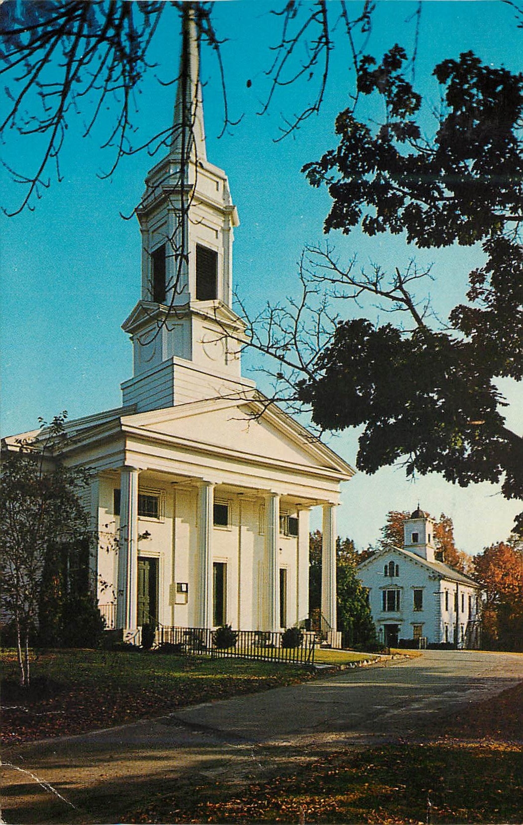 CPM First Parish in Sherborn and Town Hall on the common in Sherborn (Sherburne) Massachusetts