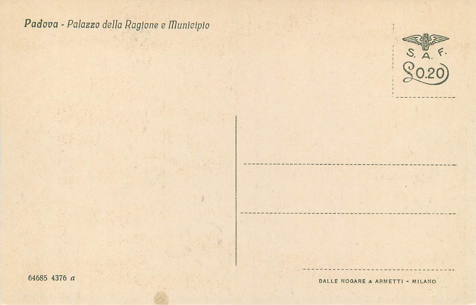 CPA Padova Palazzo della Ragione e Municipio — Rückseite