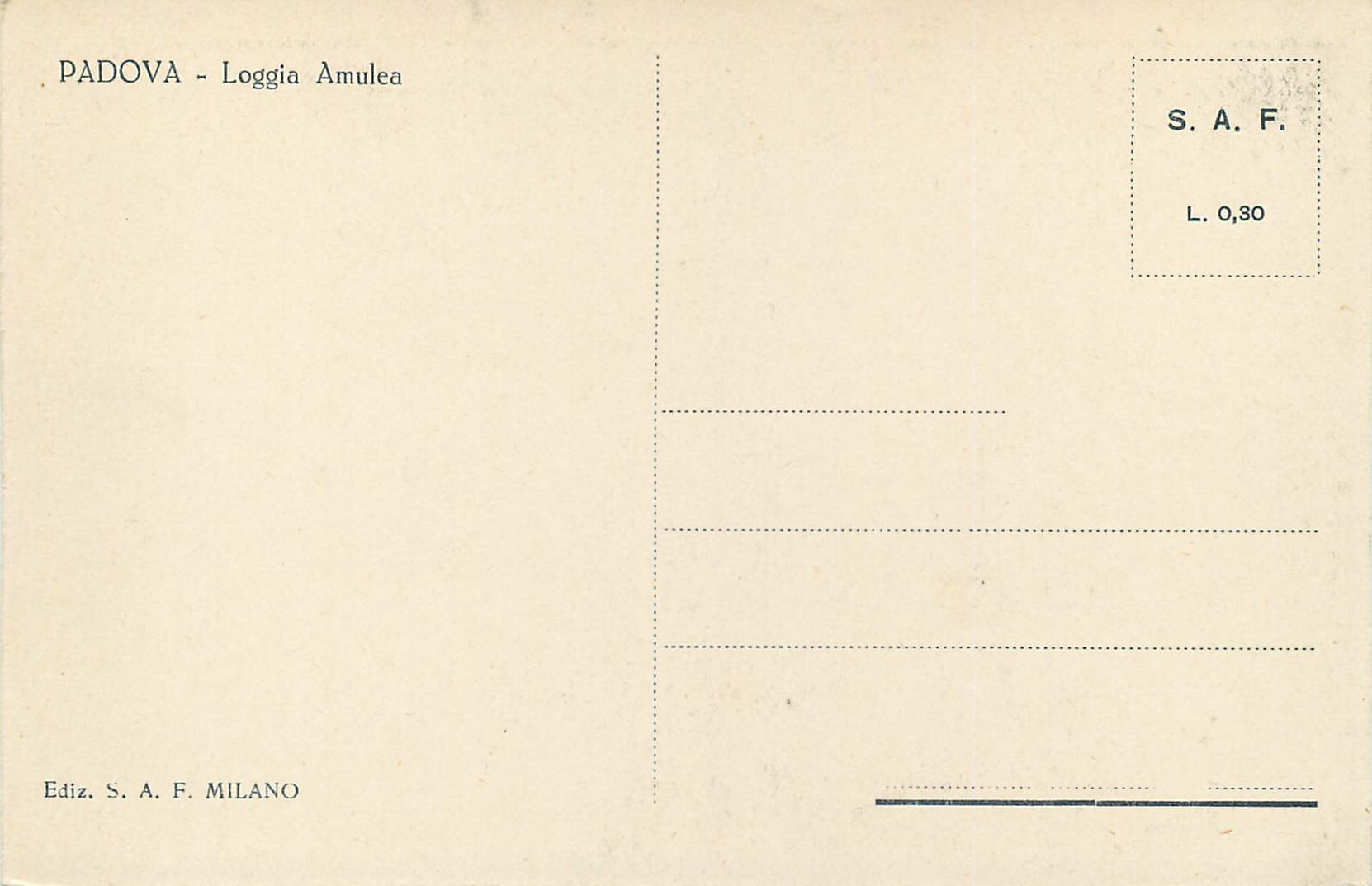 CPA Padova Loggia Amulea — Rückseite