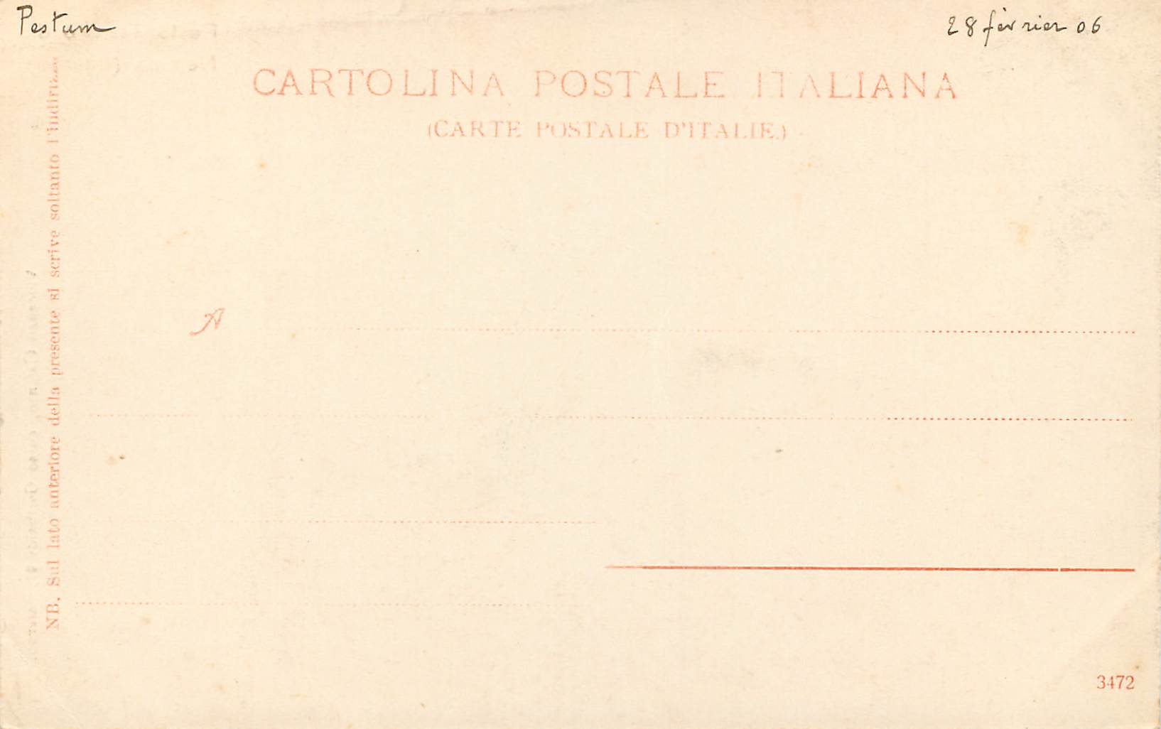 CPA Pesto Tempio di Nettuno (Interno) — Rückseite