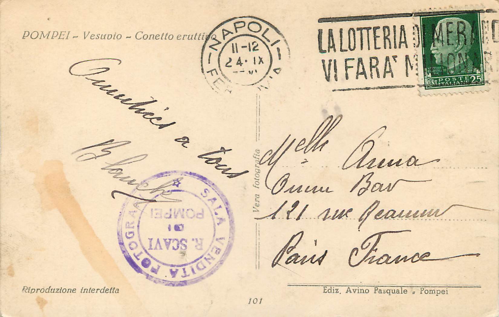 CPA Pompei Vesuvio Conello eruttivo — Rückseite