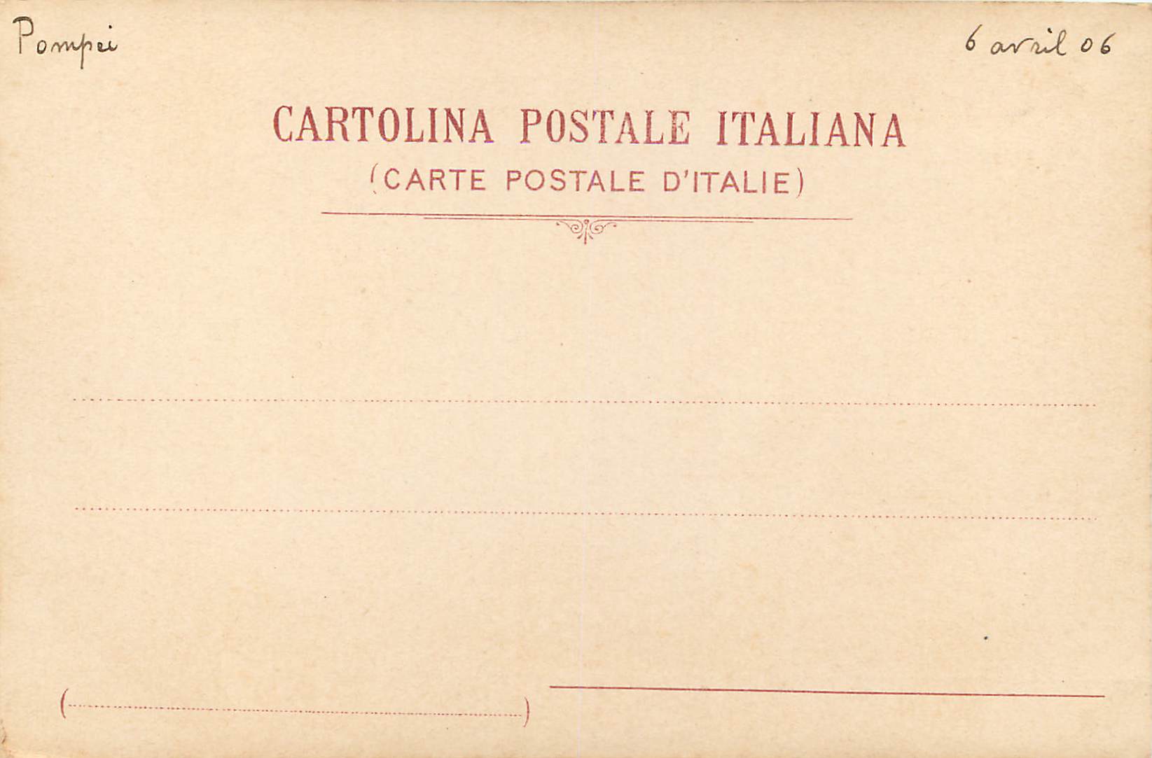 CPA Pompei Casa dei Forni — Rückseite