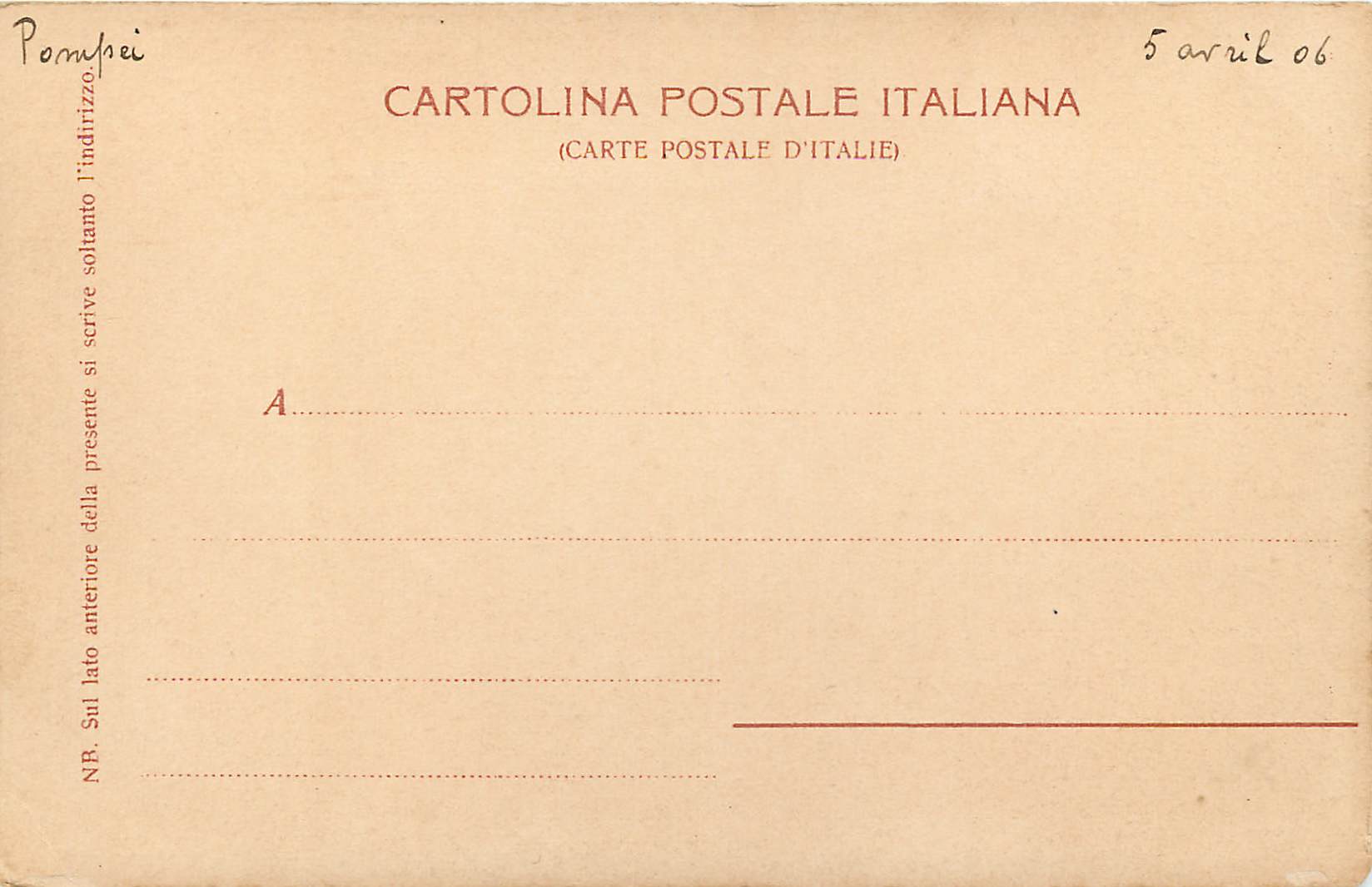 CPA Pompei I Forni — Rückseite
