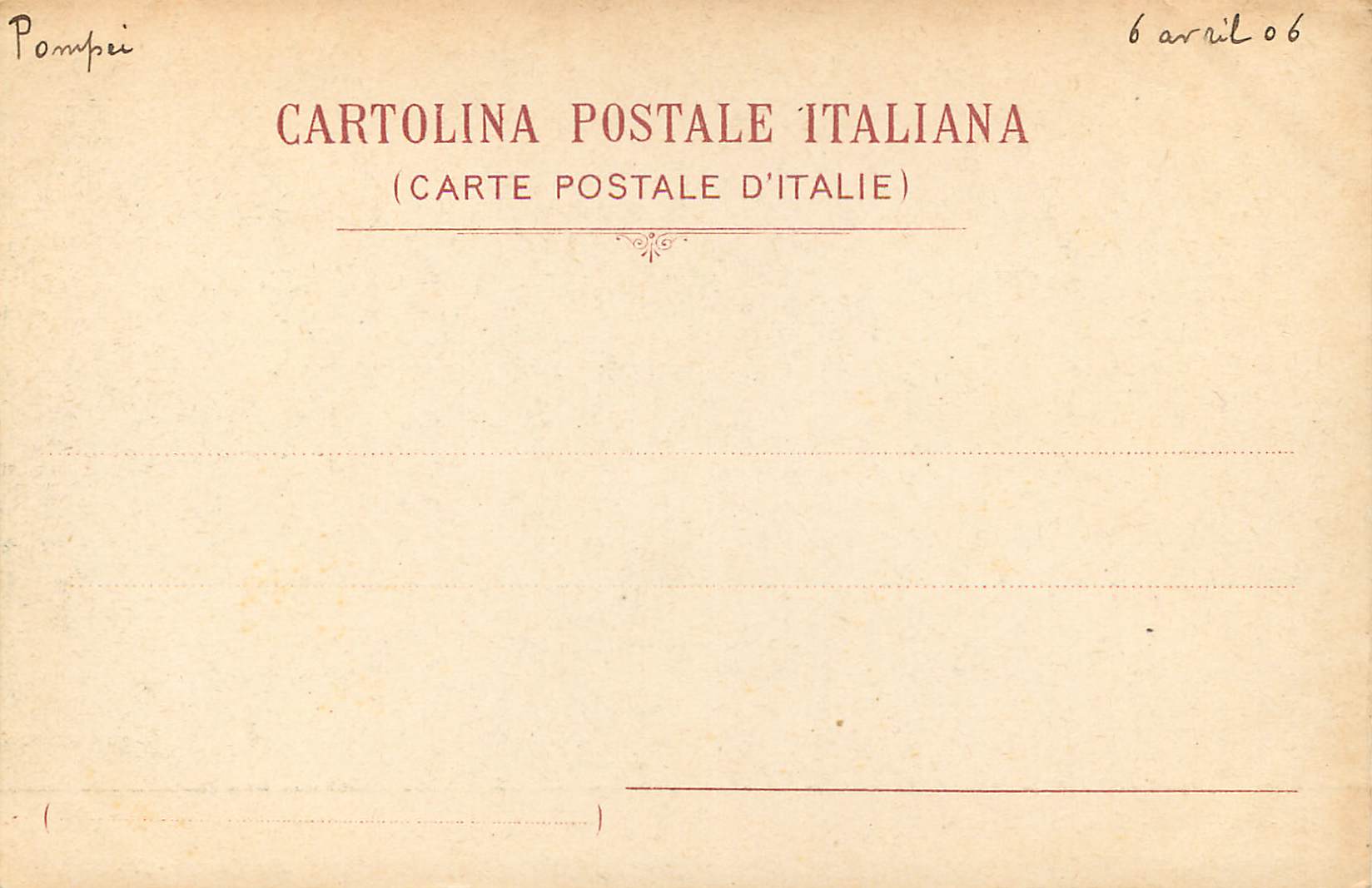 CPA Pompei Tempio d'Apollo — Rückseite