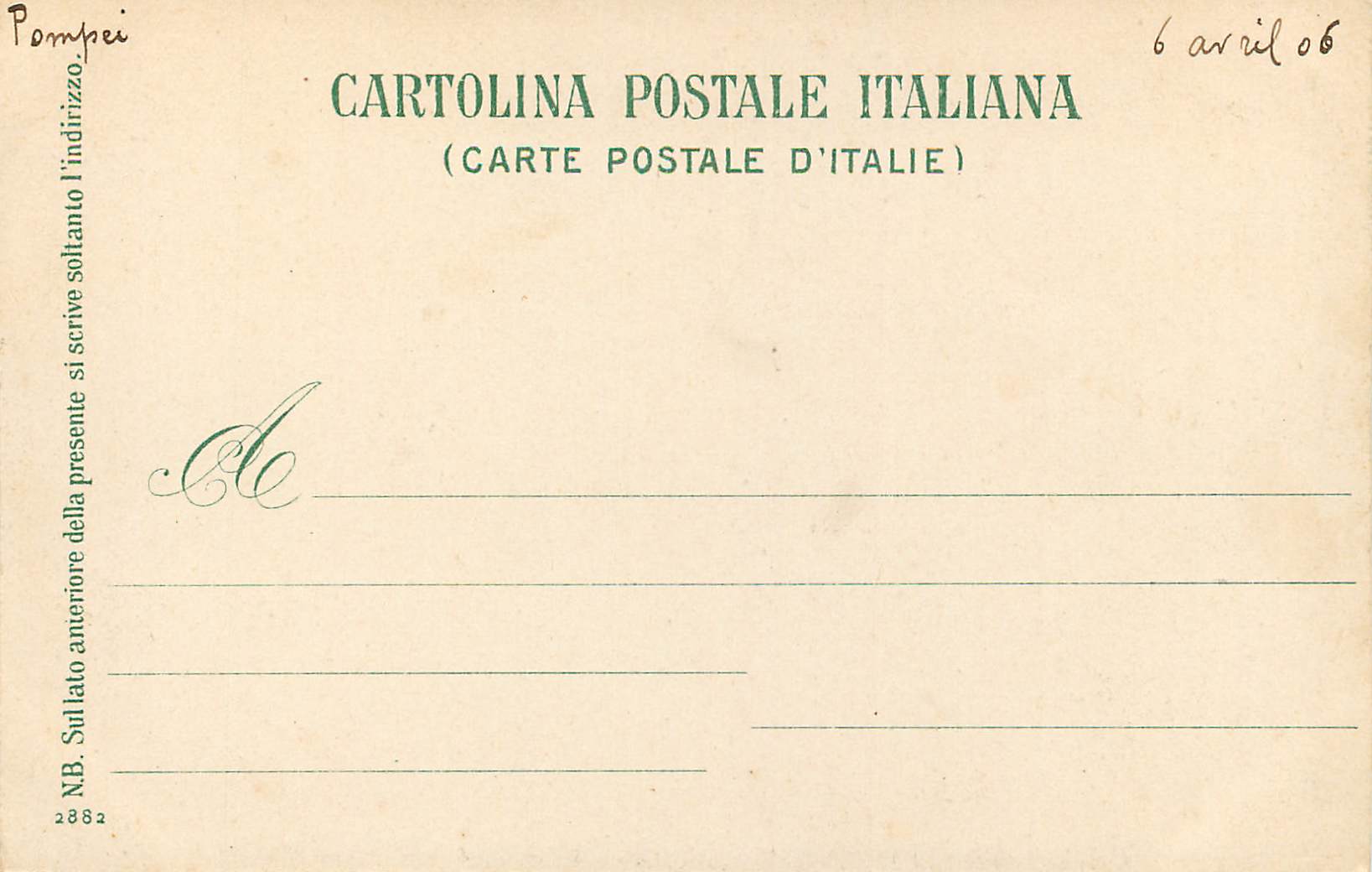 CPA Pompei La Casa dei Vettii — Rückseite