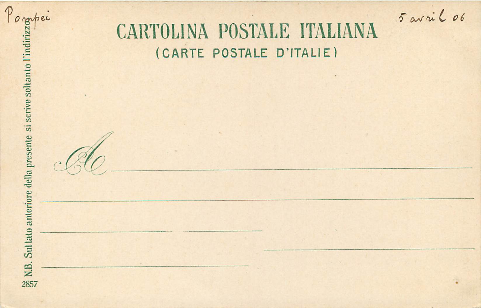 CPA Pompei Via delle Tombe — Rückseite