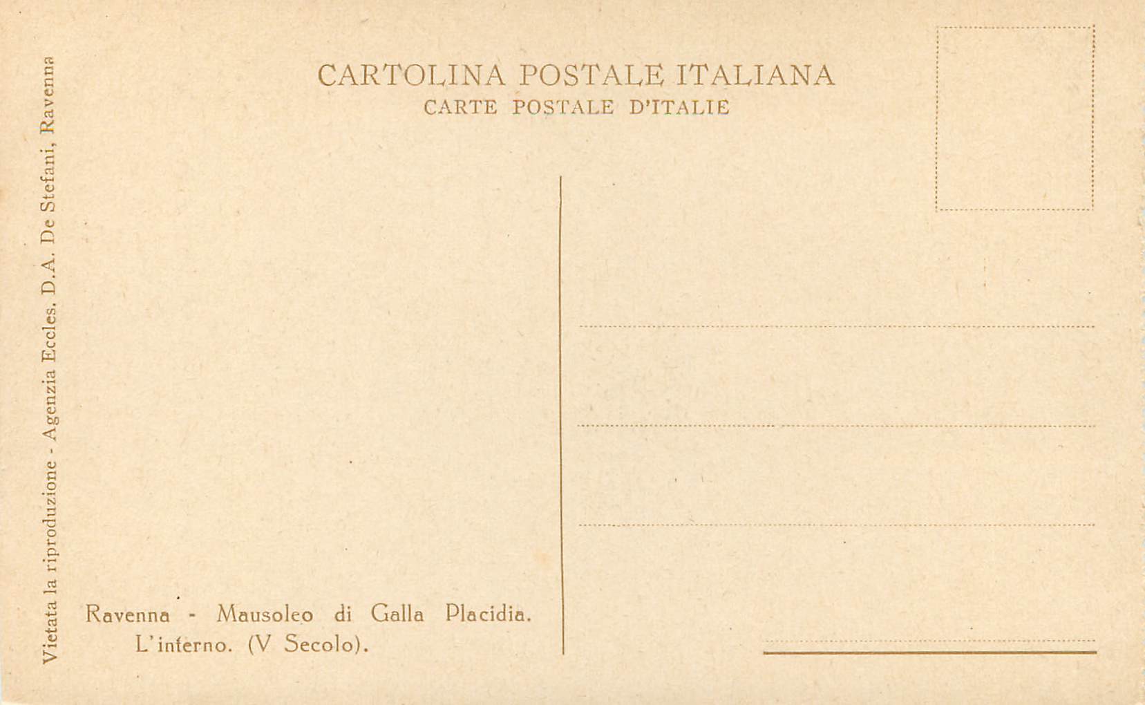 CPA Ravenna Mausoleo di Galla Placidia L'inferno (V Secolo) — Rückseite