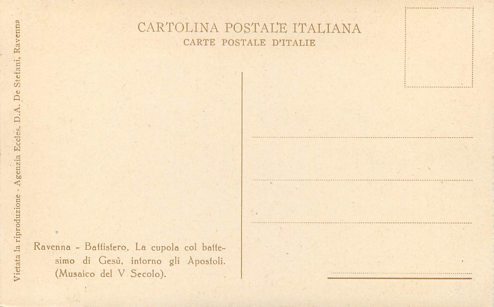 CPA Ravenna Baltistero La cupolo col baltesimo di Gesu inforno gli Apostoli (Musaico del V Secolo) — Rückseite