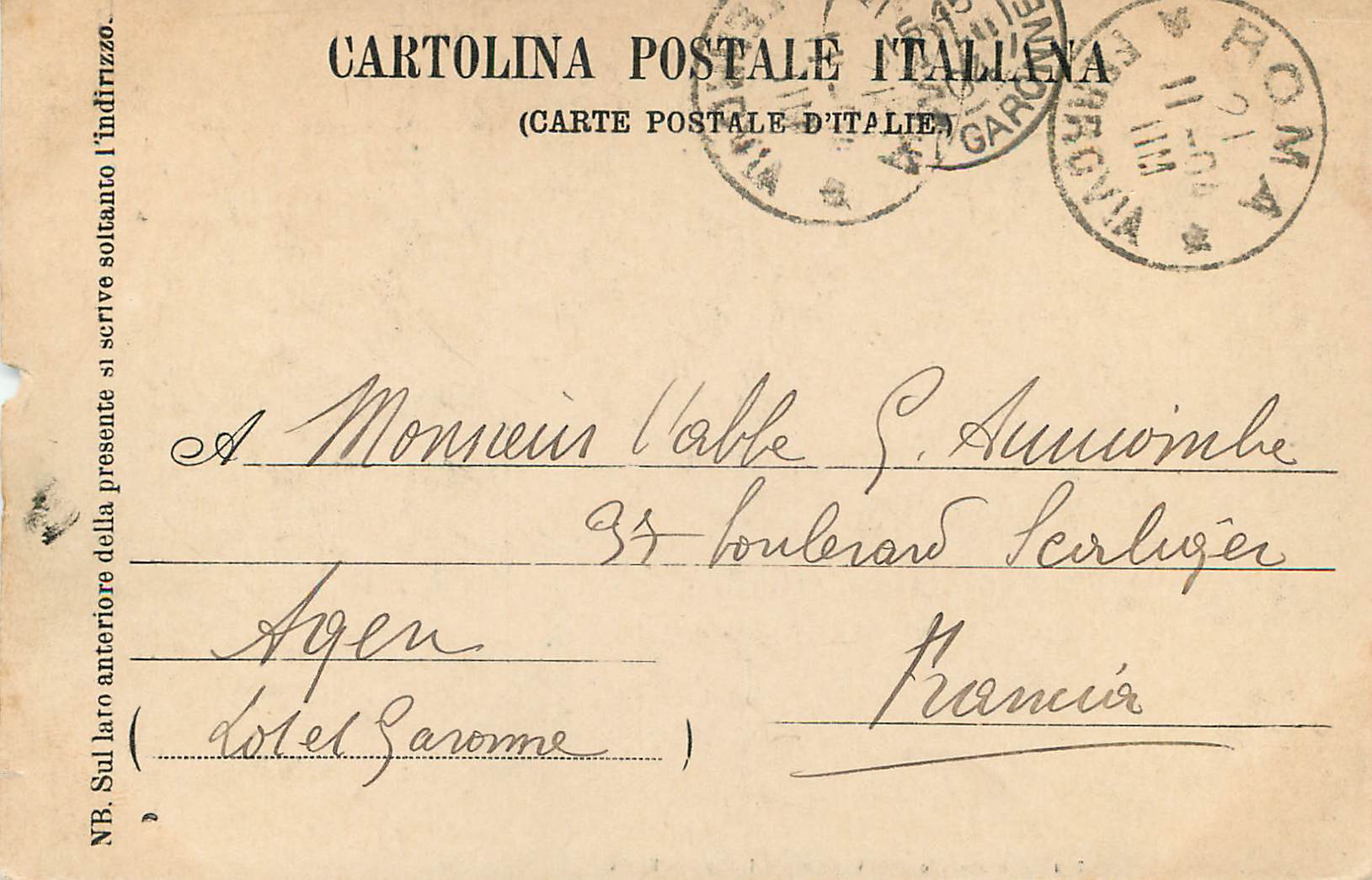 CPA Roma Basillica Tabruse — Rückseite
