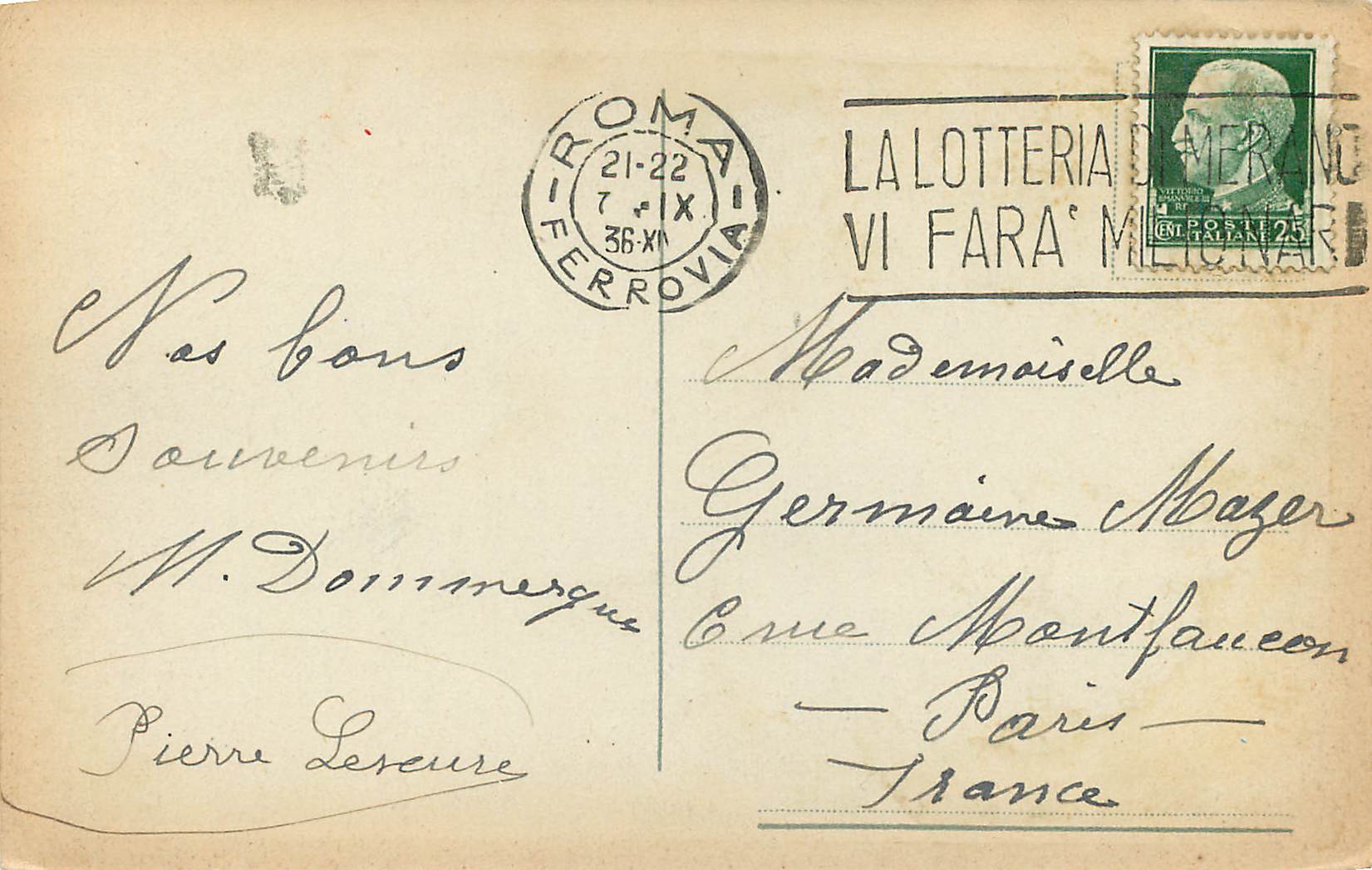 CPA Roma Monumento al Bersagliere — Rückseite