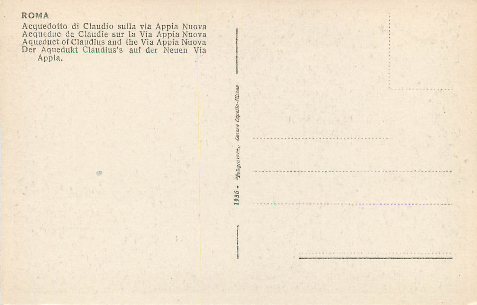 CPA Roma Acqueduc de Claudie sur la Via Appia Nuova — Rückseite