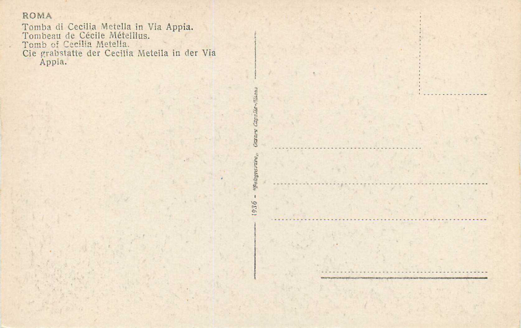 CPA Roma Tombeau de Cecile Metellus — Rückseite