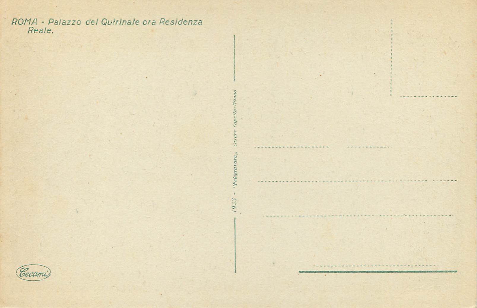 CPA Roma Palazzo del Quirinale ora Residenza Reale — Rückseite