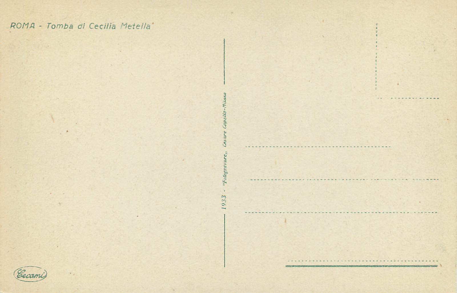 CPA Roma Tomba di Cecilia Metella Attelage Cheval — Verso