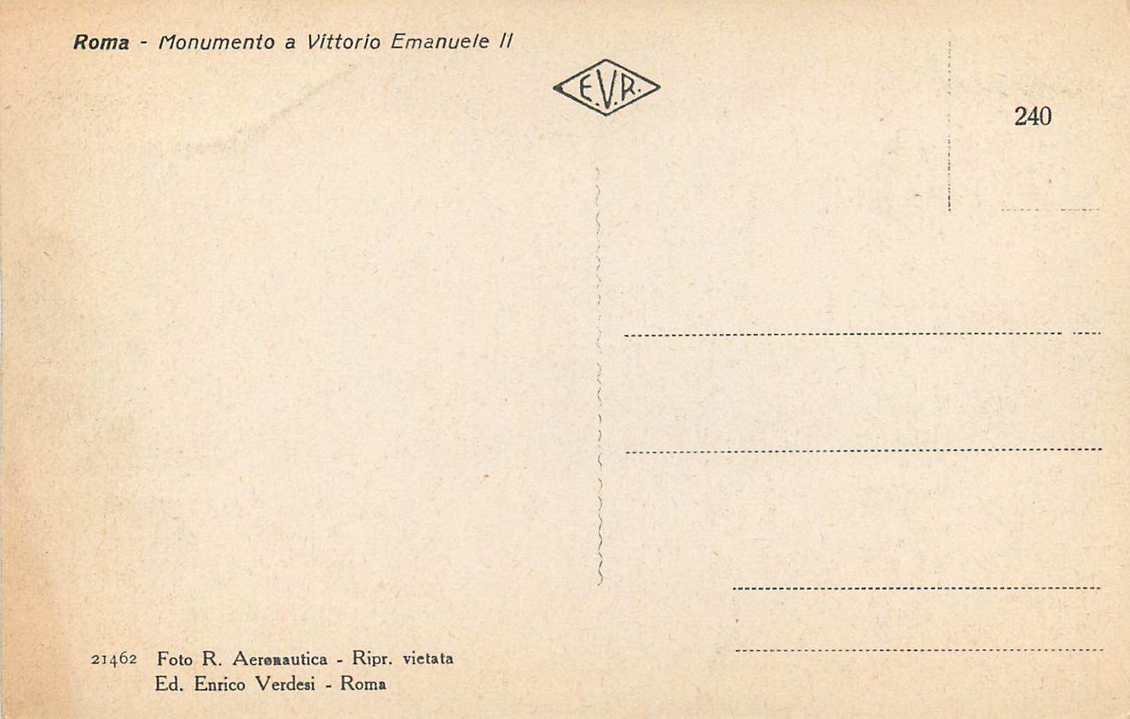 CPA Roma Monumento a Vittoria Emanule II — Rückseite