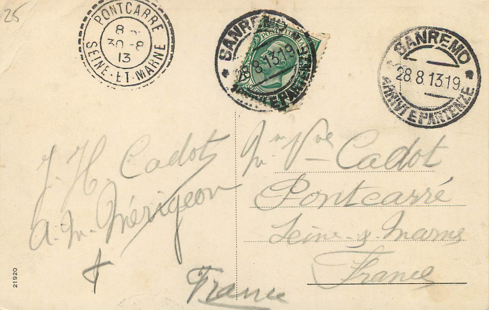 CPA San Remo Olardino Marsaglia — Rückseite