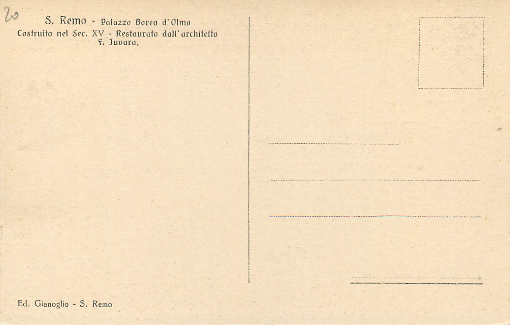CPA San Remo Palazzo Borea d'Olmo — Rückseite